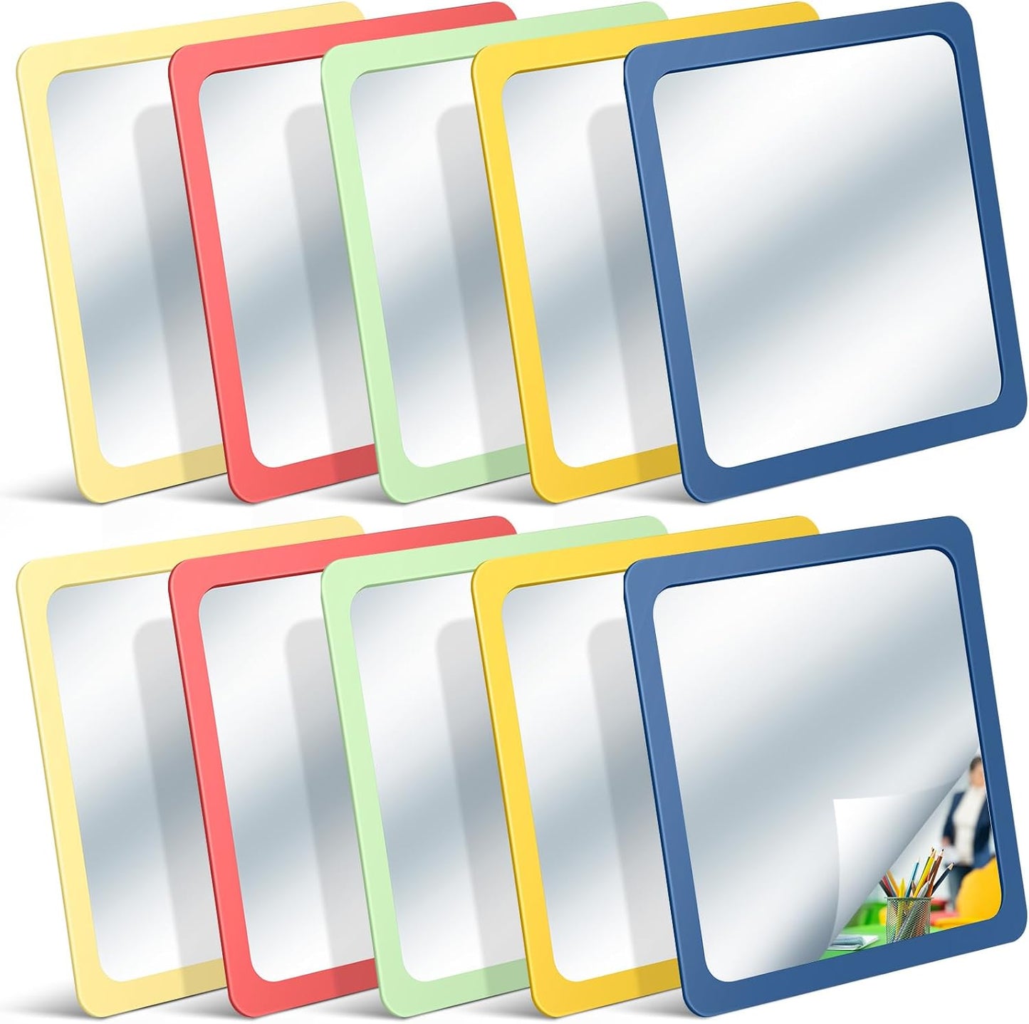 Dandat 10 Pcs Small Mirrors for Kids 6 x 6 Inch Square Shatter Proof Reflector Toddler Glass Plastic Reflector for Classroom DIY Craft Preschool Facial Expression (Hippie Colors)