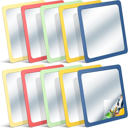 Dandat 10 Pcs Small Mirrors for Kids 6 x 6 Inch Square Shatter Proof Reflector Toddler Glass Plastic Reflector for Classroom DIY Craft Preschool Facial Expression (Hippie Colors)