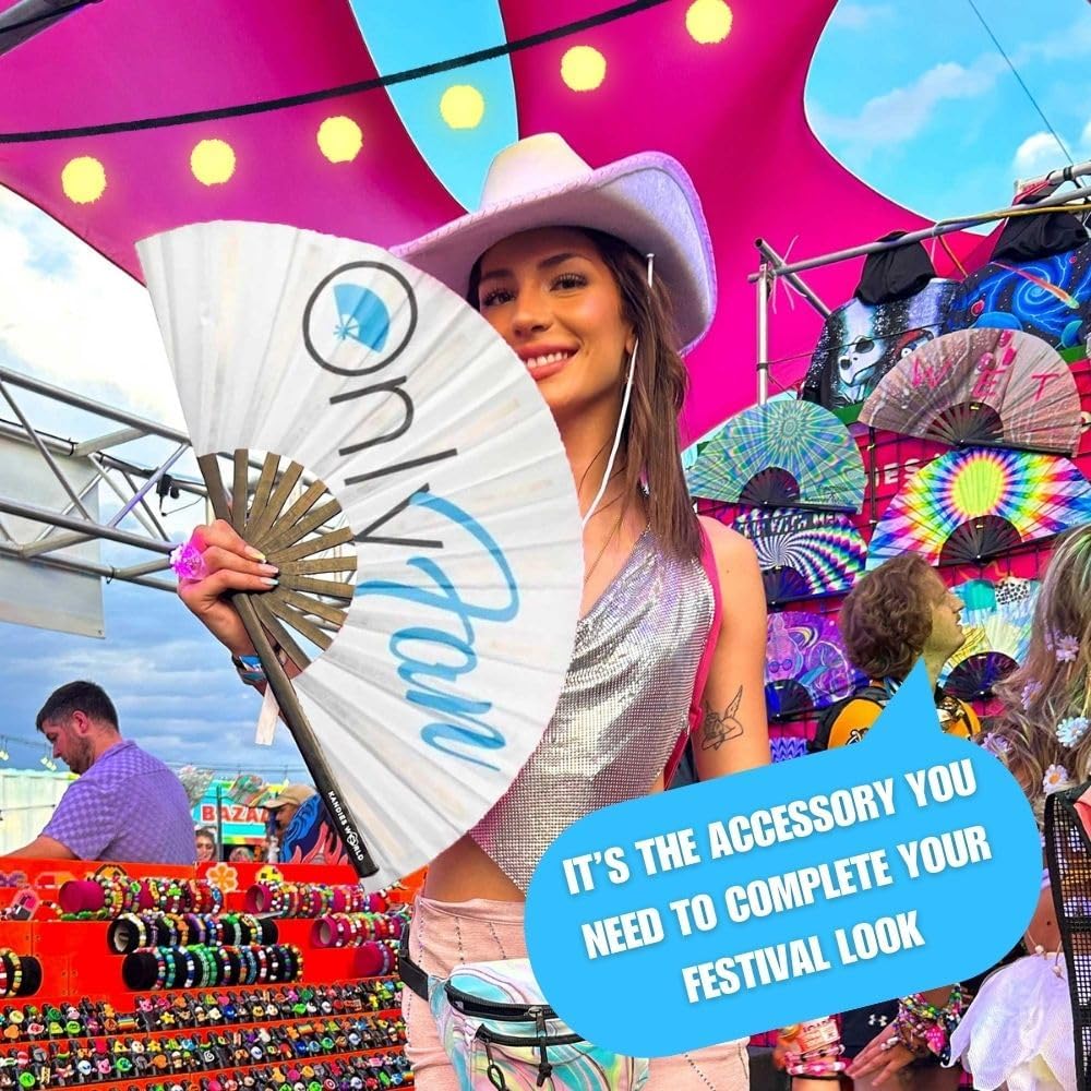 Kandies World UV Reactive Custom Festival Folding Hand Fan - Unique Designs, Made of Bamboo, Clacking Sound, Lightweight - Perfect Rave and Festival Accessory!