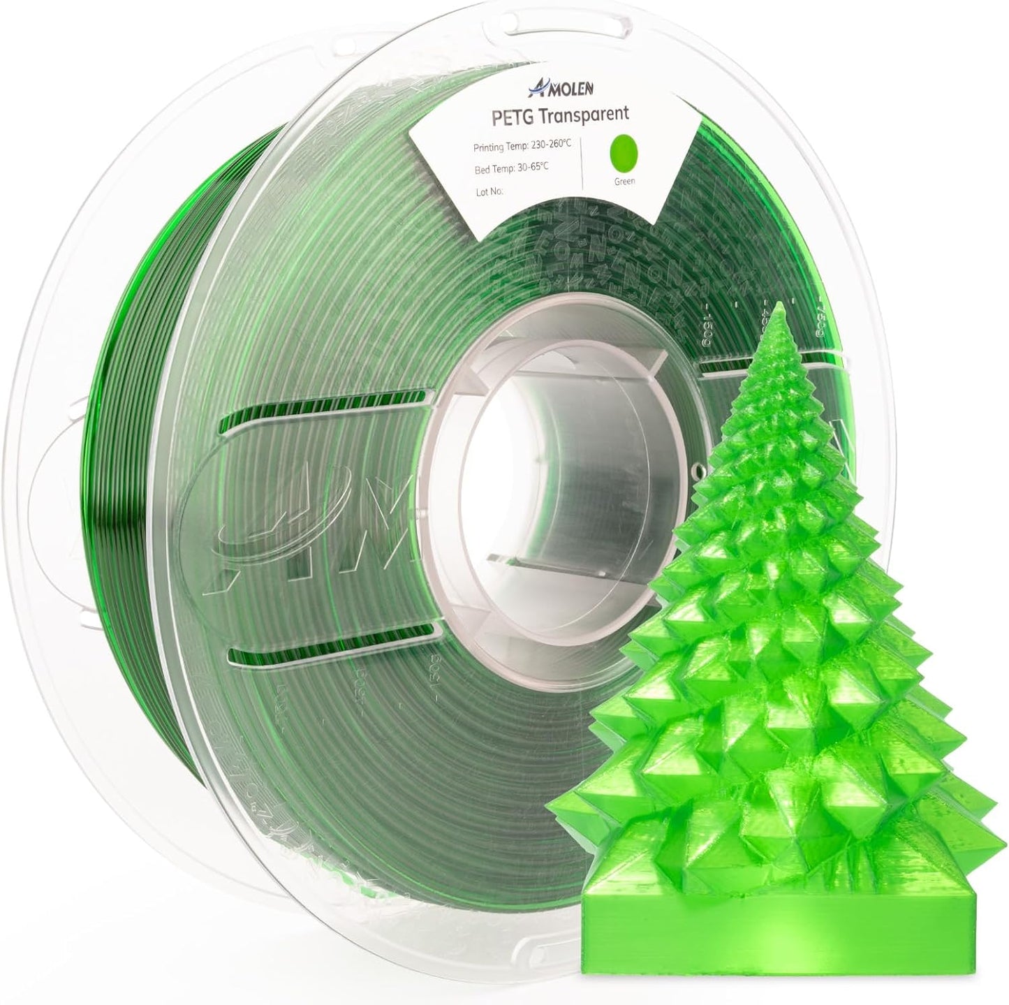 AMOLEN Rapid PETG Transparent 3D Printer Filament 1.75mm +/-0.02mm,500mm/s High Speed Strong Toughness Green 1KG/2.2lb
