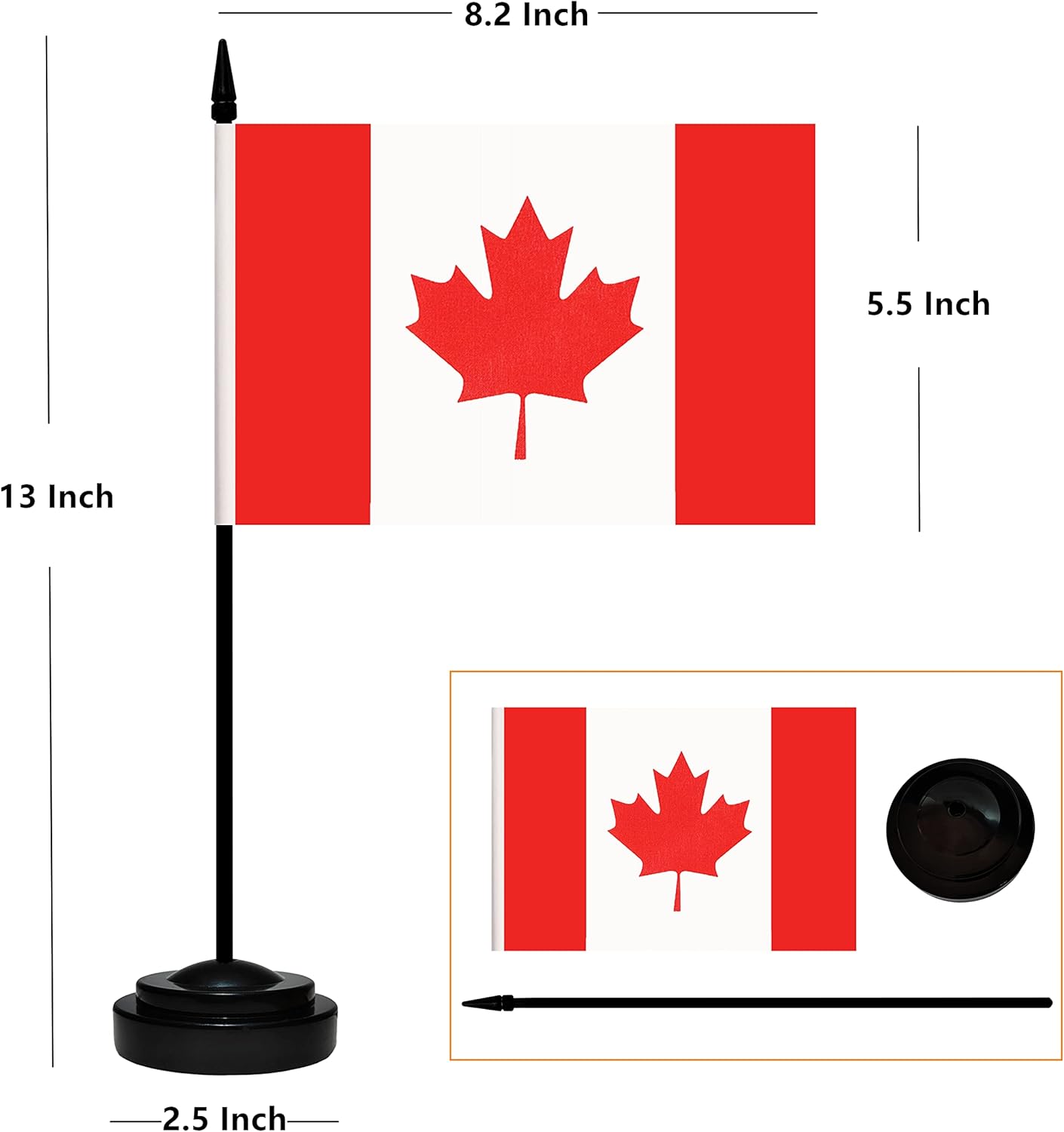12 Pack Canada Desk Flags Set, Canadian Small Mini Table Office Flags With 12" Solid Black Pole, Black Base and Spear Top, Miniature Desktop Flag, Home Decoration, Office Decoration, Festival