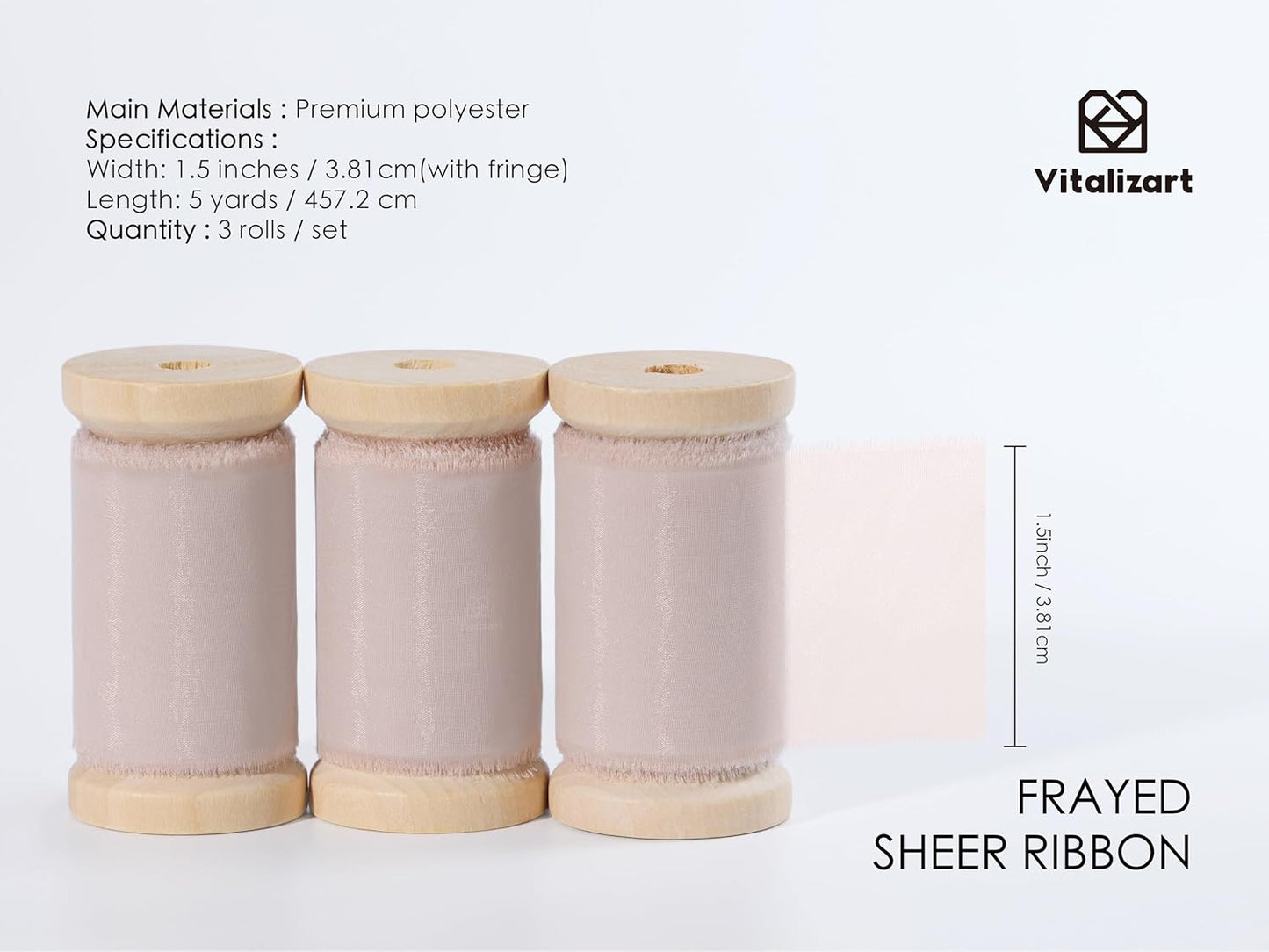 Vitalizart Pink Organza Ribbon Frayed Sheer Organza 1.5" Silk Like Ribbons for Valentines Day Gift Wrapping Craft Flower Bouquet Wedding Invitations Mesh Fabric Blush Light Pink 15 Yards