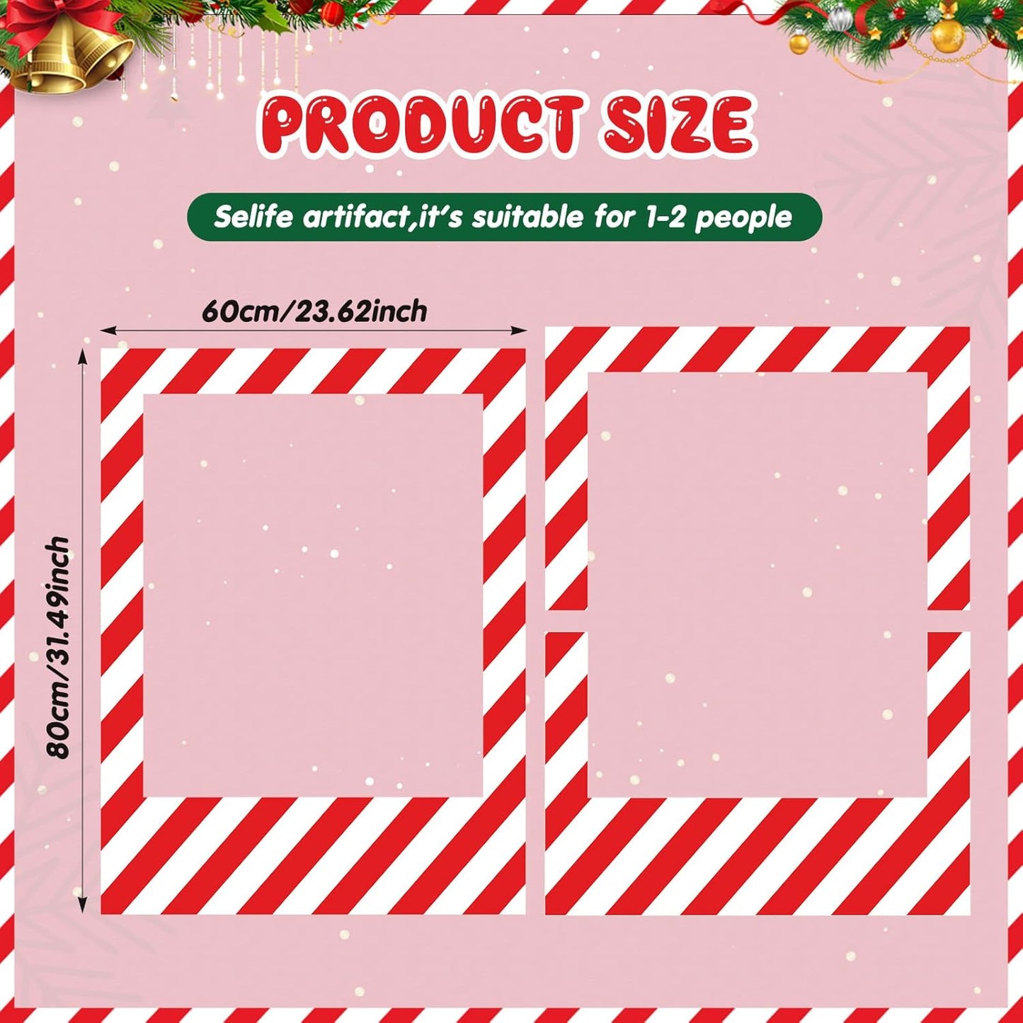 32 x 24 Inch Large Blank DIY Photo Booth Props Picture Frame Party Frame DIY Photo Booth Props Selfie for Halloween Christmas Birthday, Holiday Party (Stripe,Christmas)