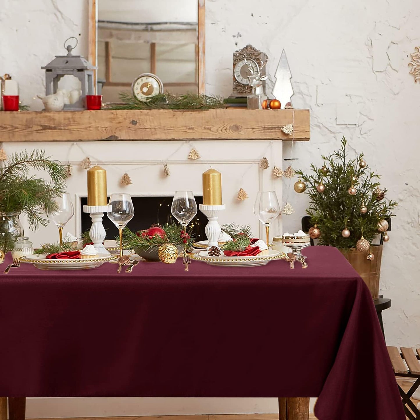 Fitable Square Tablecloth 60x60 inch Tablecloth Stain and Wrinkle Resistant Washable Polyester Table Cloth for Buffet Parties and Camping, Burgundy