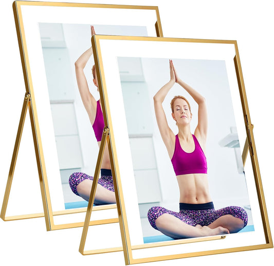 Gold 8x10'' Floating Frame Set of 2,For Photo Sizes (4x 6'',5x7,7x9''), Metal Frames for Tabletop/Shelf Display,Classy Gift Choice for Wedding,Birthady,Home or Office Decor