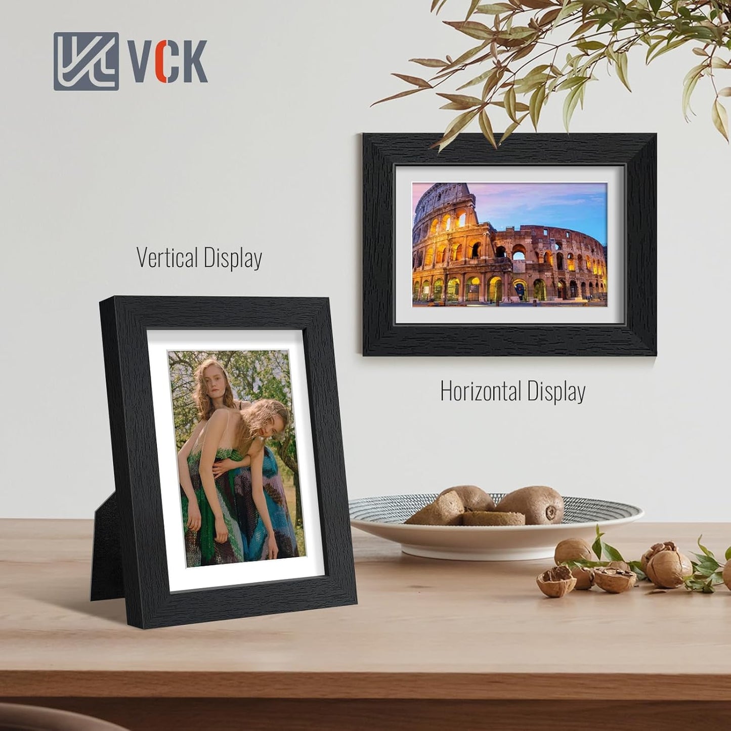 VCK 5x7 Picture Frame Black Set of 5, Textured Exclusive Wooden Photo Frames with HD Glass | Matted to 4x6 or 5x7 without Mat