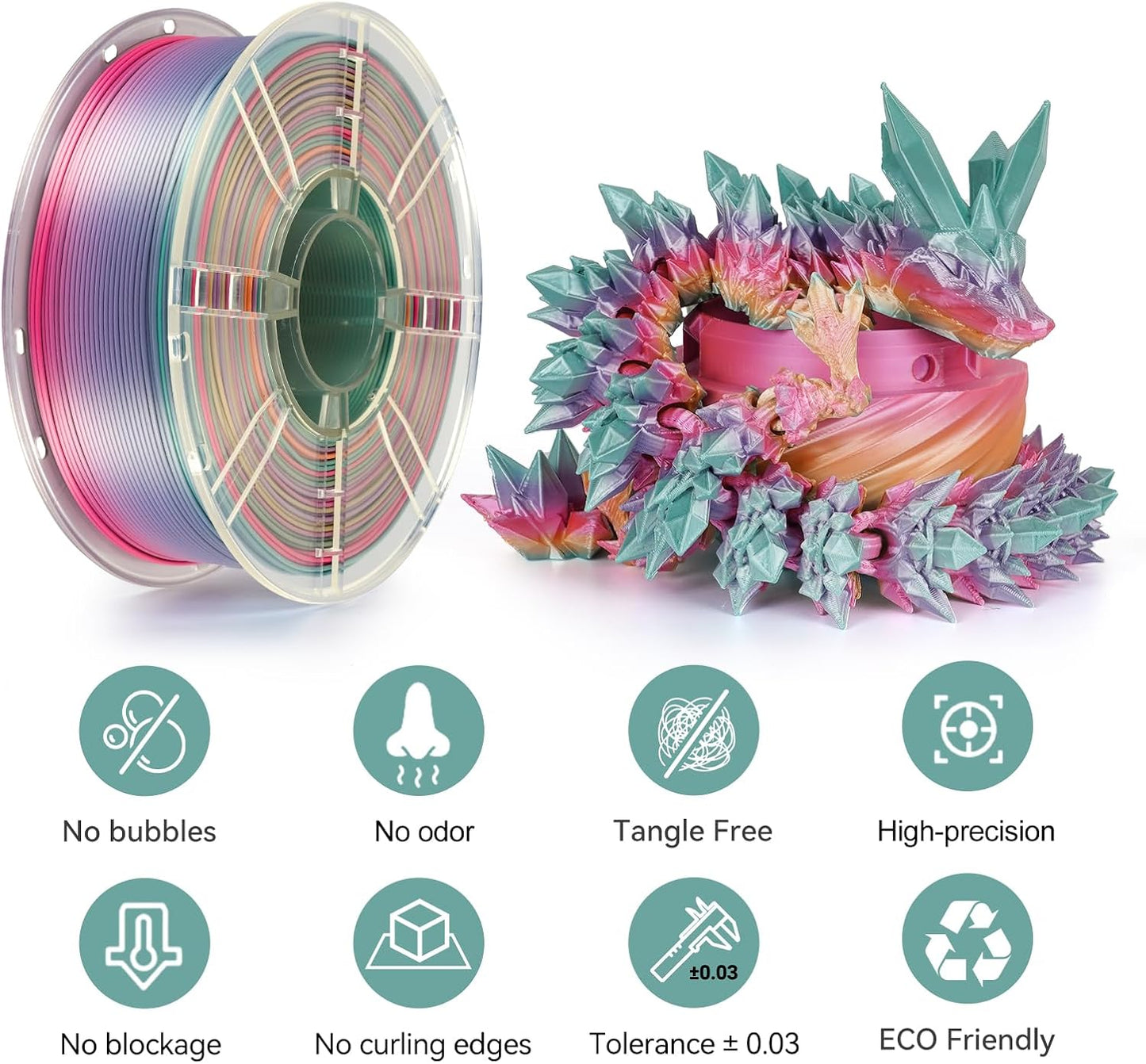 Kingroon Silk PLA Filament 1.75mm Rainbow Filament 3D Printer Filament Color Changing Filament 1kg Dimensional Accuracy ±0.03mm,Fit Most 3D Printers(Candy)