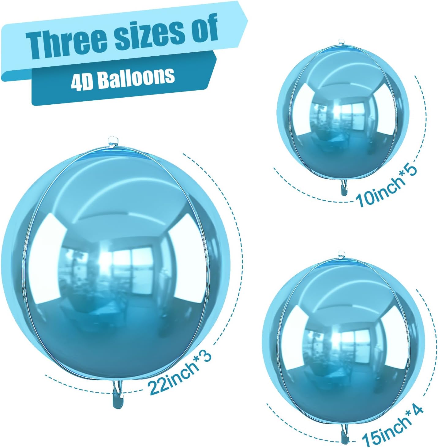 12Pcs Light Blue Round Foil Balloons, 22" 15" 10" 4D Helium Ball Balloon, Metallic Pearl Blue Foil Balloon for Birthday Graduation Wedding Anniversary New Year Eve Disco Prom Party Decorations