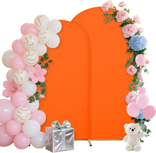 Wedding Arch Covers Arch Backdrop Cover Arch Stand Covers 7.2FT 6FT Set of 2 Arch Cover Spandex Fabric Stretchy Backdrop for Wedding Birthday Party Decoration Baby Shower (Candy Orange)