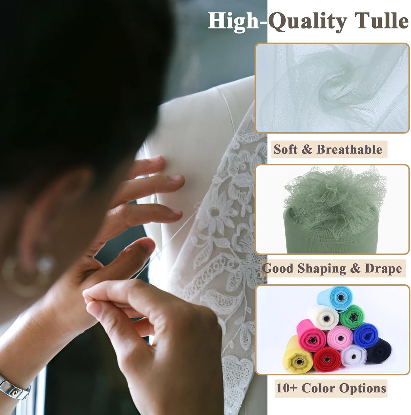 Moss Green Tulle Fabric Rolls 54 Inch x 40 Yards Large Mesh Tull Bolt for Wedding, Garden Netting, Tutu Skirt, Party Decoration and Craft Supplies