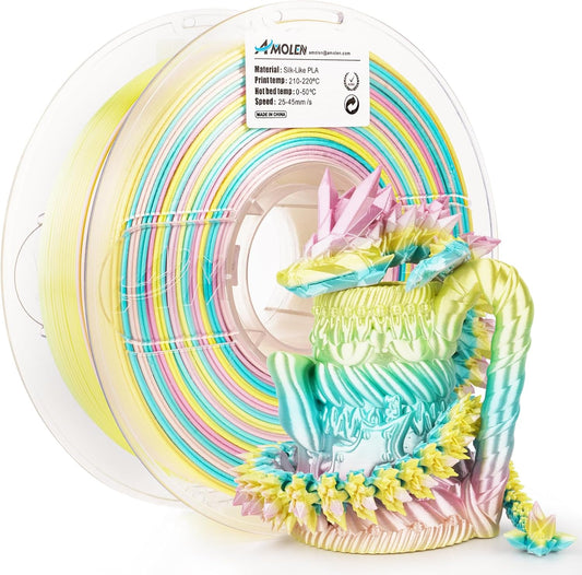 AMOLEN Silk PLA 3D Printer Filament, Shiny Multicolor Rainbow PLA Filament 1.75mm, Fast Gradient Color Change PLA 3D Printing Filament for Most FDM 3D Printer, Yellow Pink Blue, 1kg (2.2lbs)
