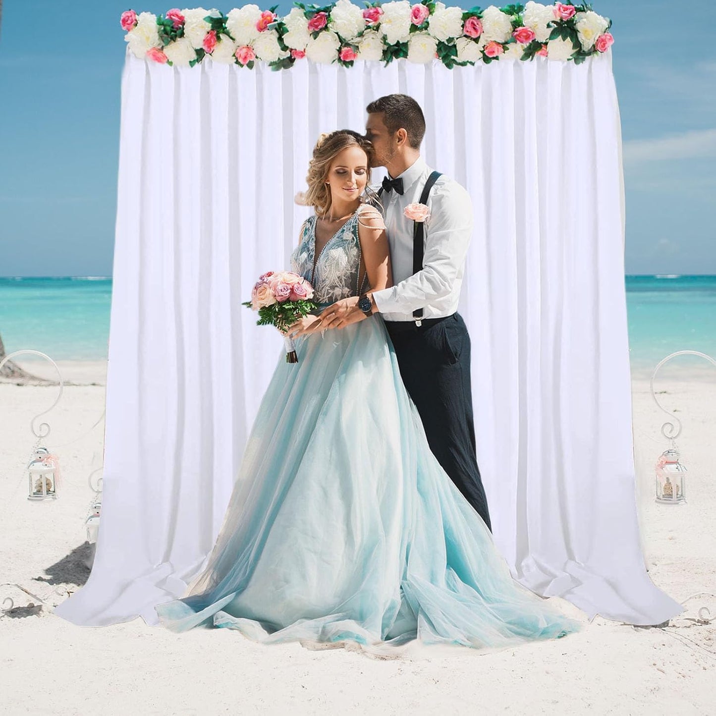 2 Panels White Backdrop Curtain, 10 x 7 Feet Background Curtains for Parties, Weddings, Baby Showers, Bachelorette Halloween, Christmas Birthday Party Photoshoot Backdrop Curtains Decorations