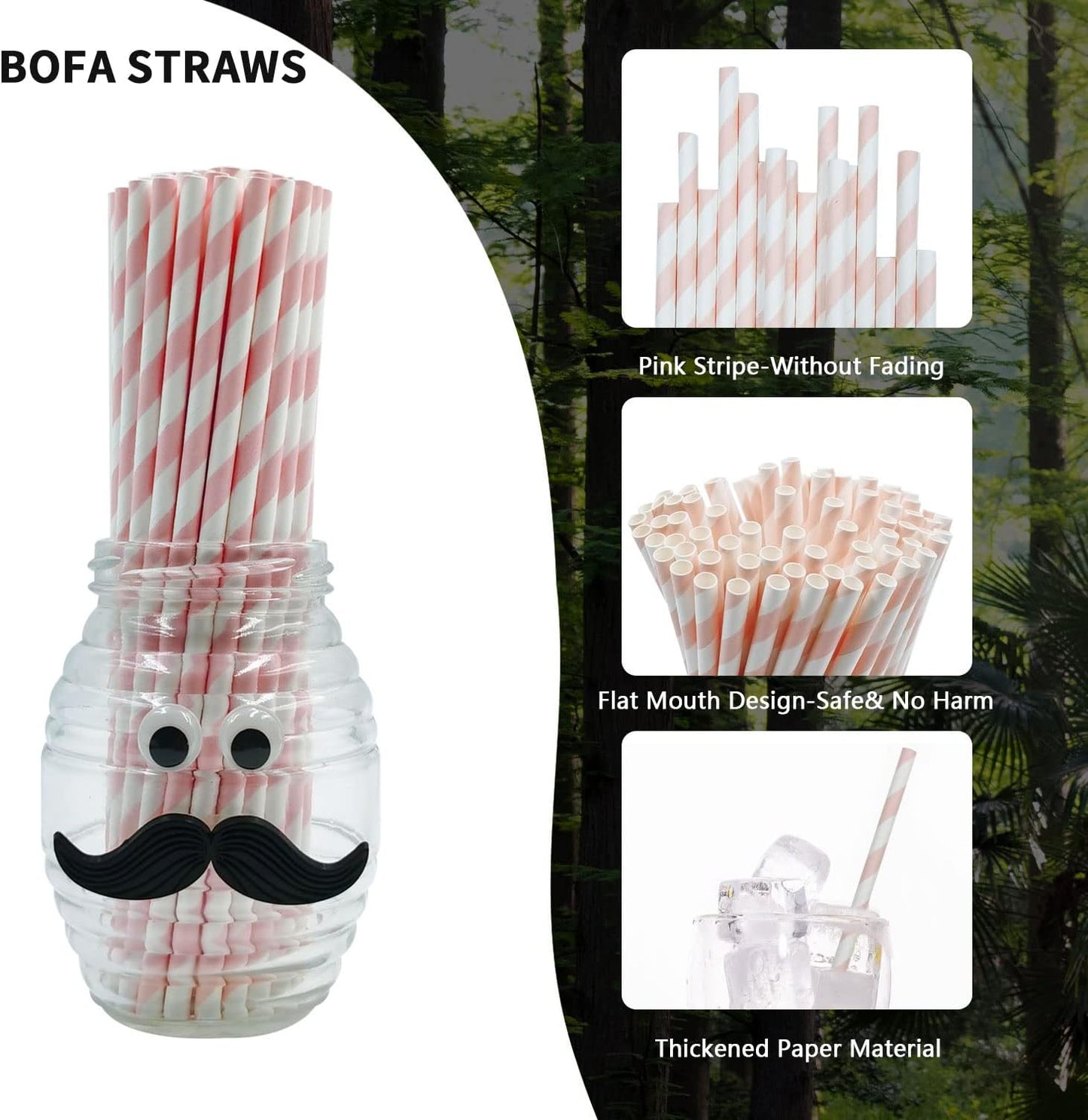 Pink and White Striped Paper Drinking Straws, Cute Pink Girls Shower Straw, Princess Straws, Pastel Stripes Straw for Party Suppliers - Pack of 100