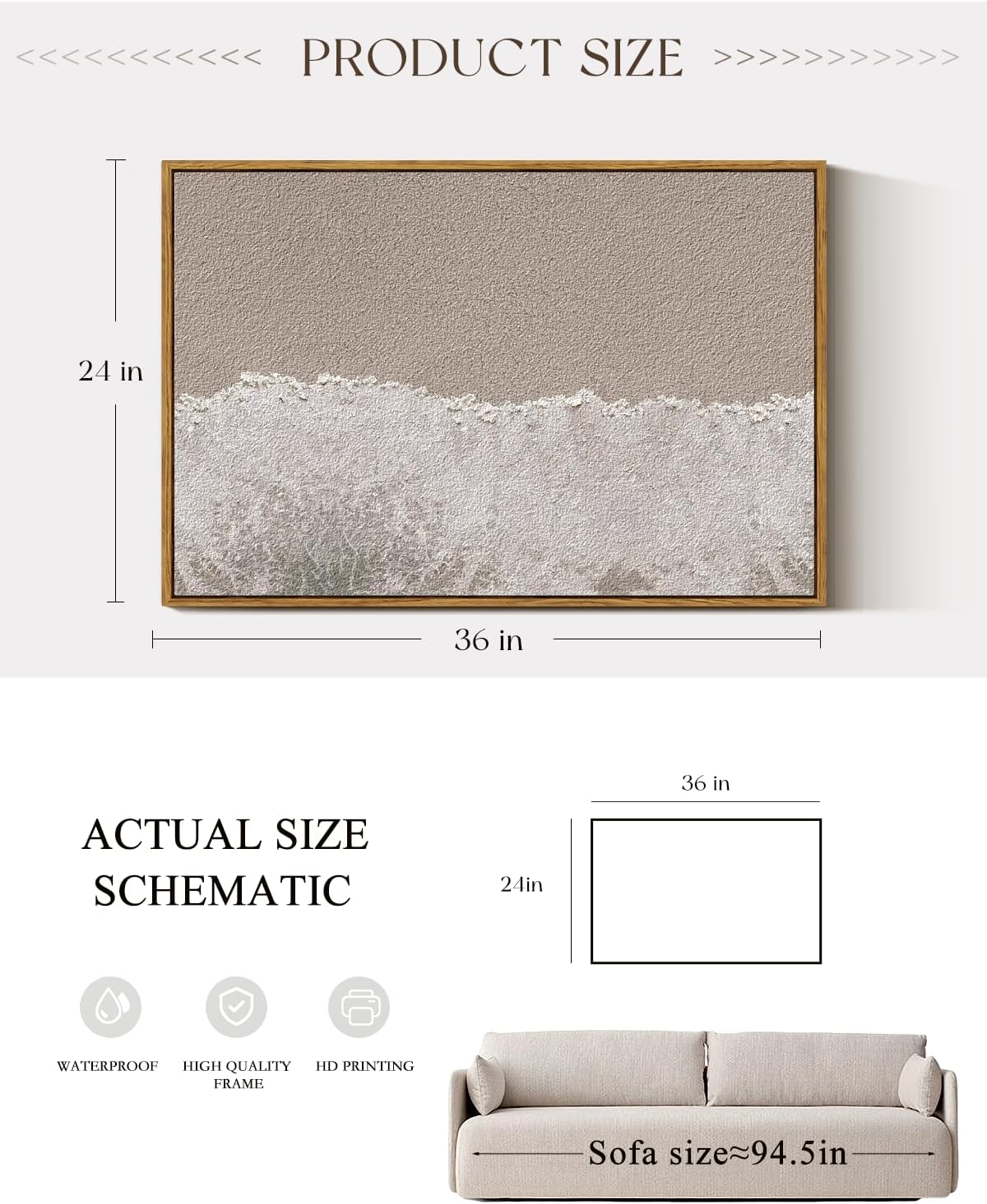 ARPEOTCY Large Framed Canvas Wall Art, 24x36 Inch, Modern Minimalist Coastal Beach Art Prints, Contemporary Neutral Decor for Living Room Hallway Bedroom Fireplace, Sandstone Textured Decor