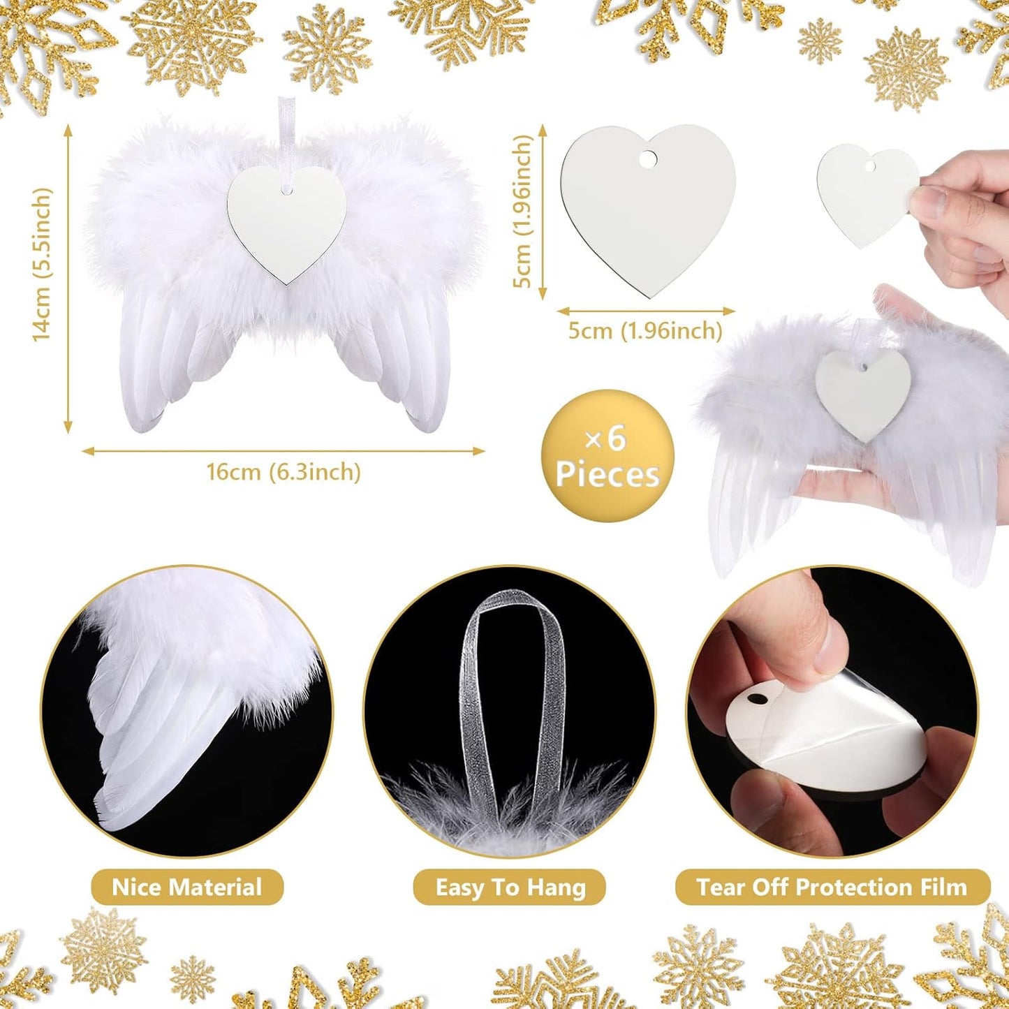 Personalized Christmas Ornaments 2025, Angel Wings Custom Photo Text Hanging Ornament Customized Christmas Tree Decorations Gift for Family, Kids, Friends, Couples, Wedding