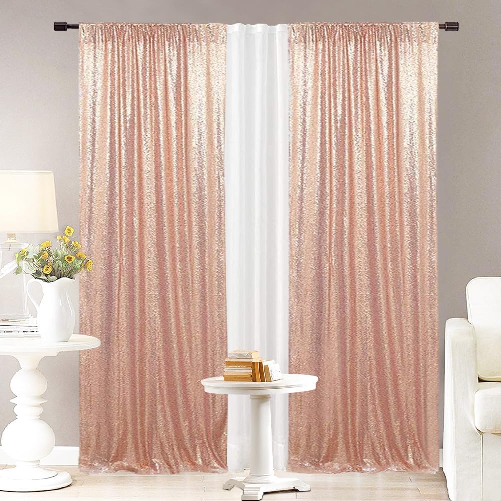 Sequin Backdrop Curtain Eternal Beauty Valentine's Day Glitter Panel Background for Wedding Party Decor (2 Packs, W3 x H7FT,Rose Gold)