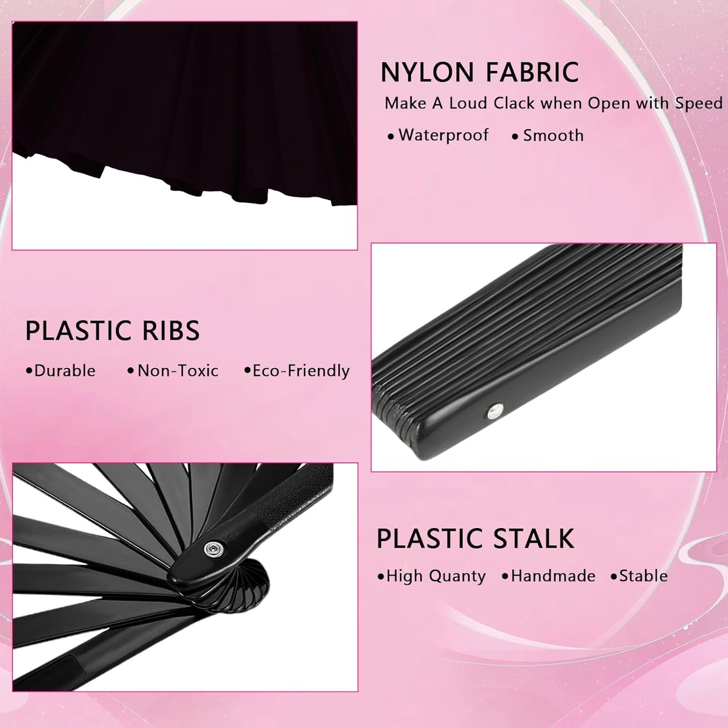 13inch Large Rave Fan Popping Clacking Fans for Line Dancing,Hand Fans for Women Foldable,Boots on The Ground Fan,Portable for Outdoor,Wedding,Party,Decoration (1pcs Black)