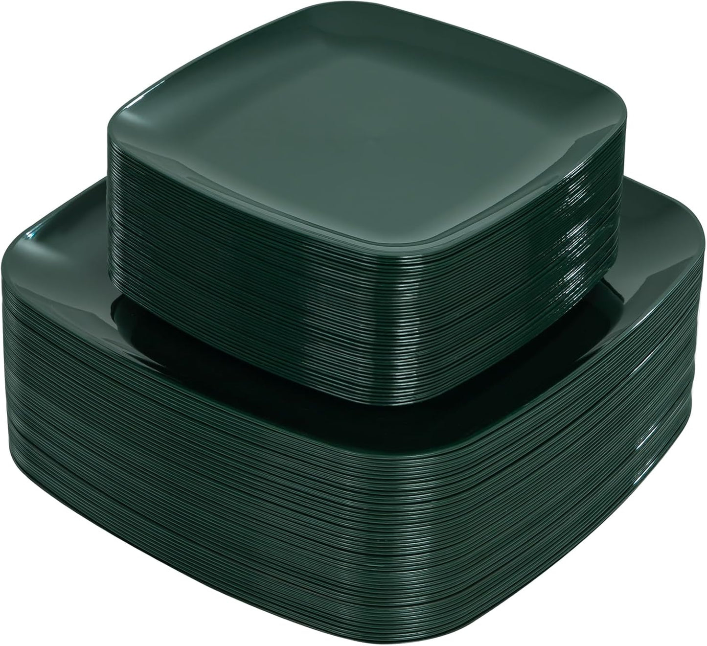 PULOTE 100PCS Green Plastic Plates - Green Square Disposable With Gold Rim - Include 50 Dinner 10inch, 50 Dessert 7.25inch Plates for Party&Christmas