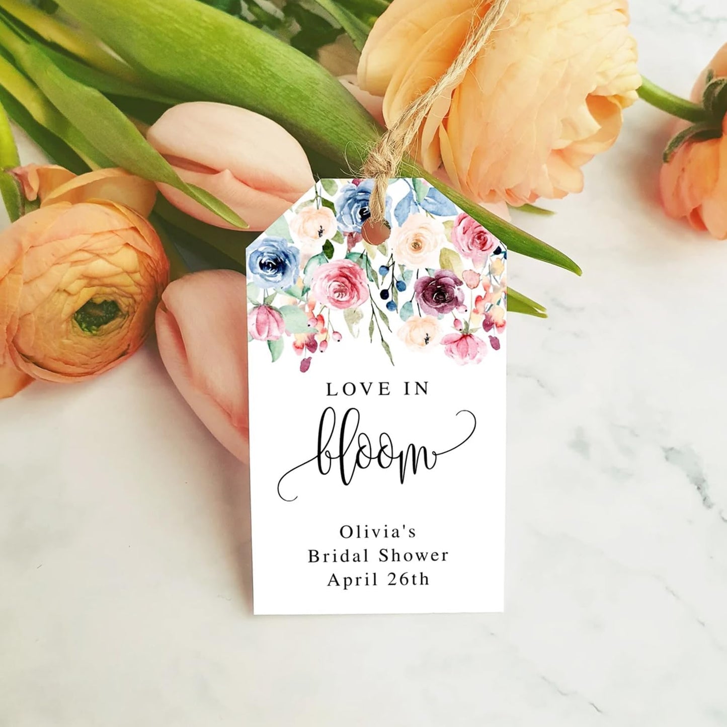 Custom 2.3x1.5 inch 60pack Gift Tags with Strings,Personalized Thank You Tags Party Decoration Paper Gift Labels for Birthday Wedding Favor Baby Shower Floral Hang Tag Hangtag