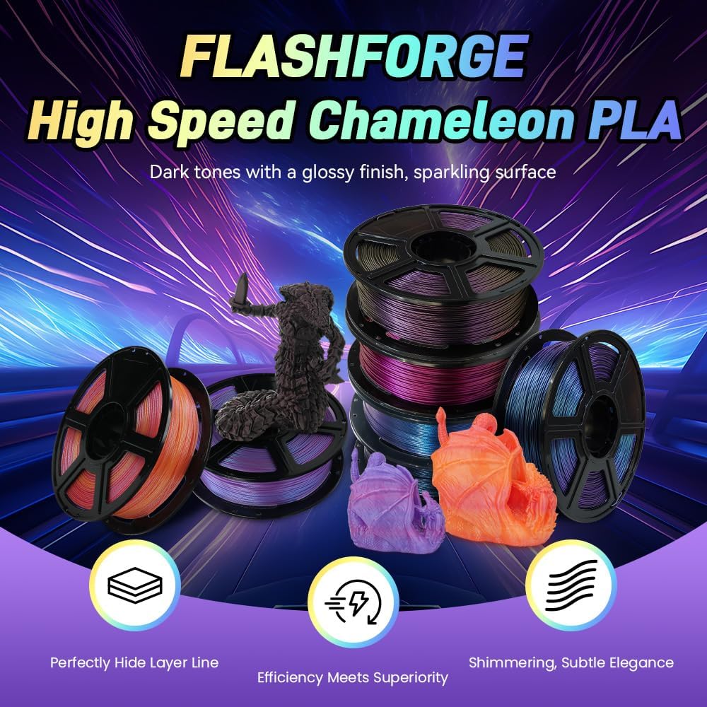 FLASHFORGE Chameleon Rapid PLA Filament 1.75mm Abyssal Rede, PLA Color Shift High Flow Speedy 3D Printer Filament, Max 500mm/s Fast Printing, Display Shimmering Effects from Various Angles and Light