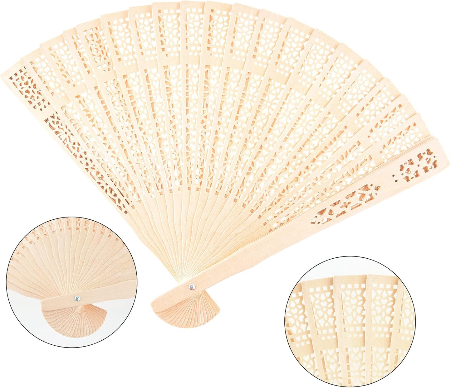 FEPITO 50 Pieces Wooden Handheld Paper Fan Wooden Folding Fans with Bamboos for Wedding Gift, Party, Home