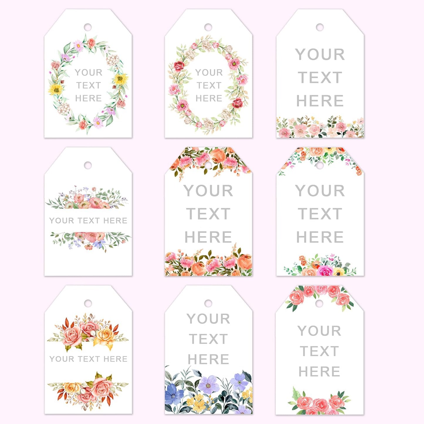 Custom 2.3x1.5 inch 60pack Gift Tags with Strings,Personalized Thank You Tags Party Decoration Paper Gift Labels for Birthday Wedding Favor Baby Shower Floral Hang Tag Hangtag