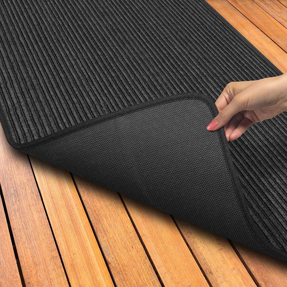 House, Home and More Indoor Outdoor Double-Ribbed Carpet Runner with Skid-Resistant Rubber Backing - Smokey Black - 3 Feet x 50 Feet
