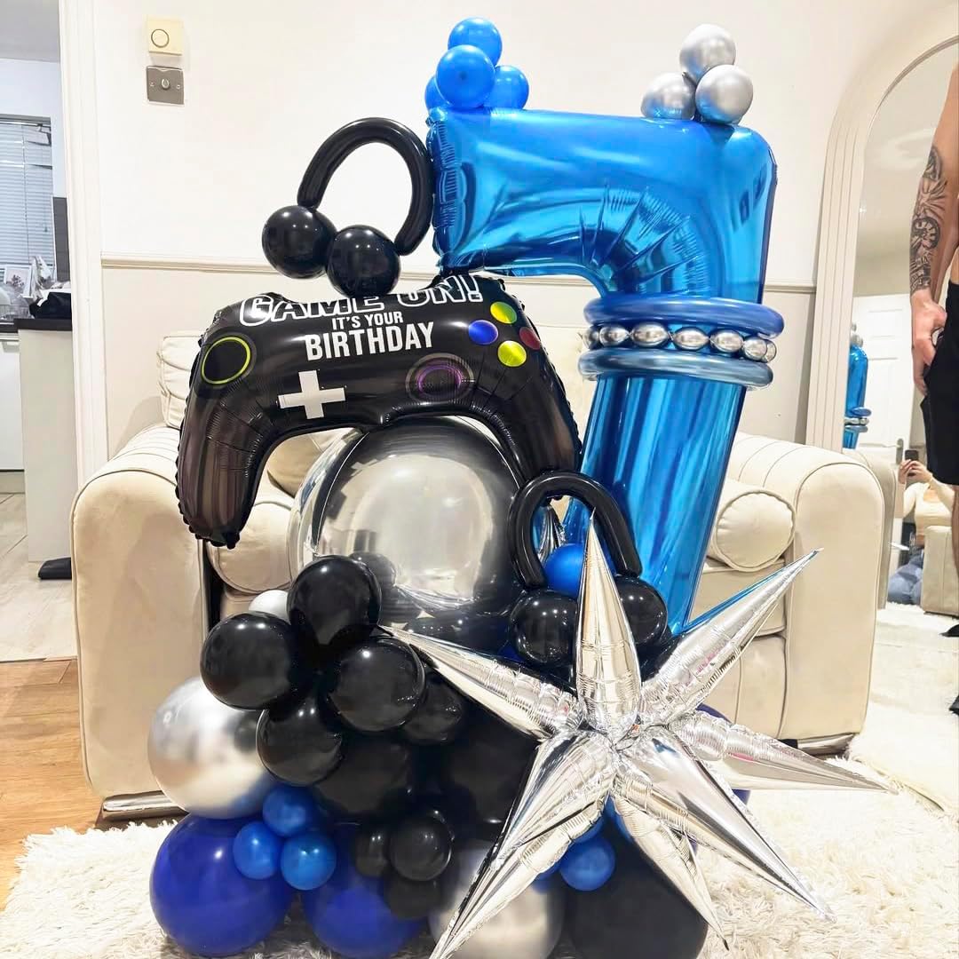 Blue 3 Balloon Number,40 Inch Number 3 Balloon Big Blue 3 Foil Mylar Helium Balloon for Birthday Party Decorations