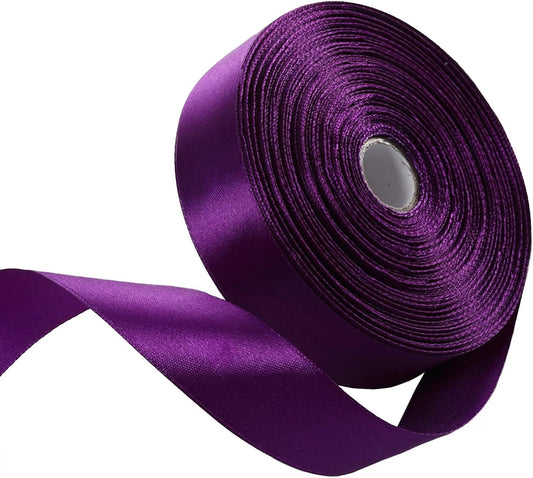 1 Inch Regal Purple Satin Ribbon 50 Yards Solid Fabric Ribbons for Gift Wrapping, Crafts, Floral Arrangements, Wedding, Party, Holiday Decor
