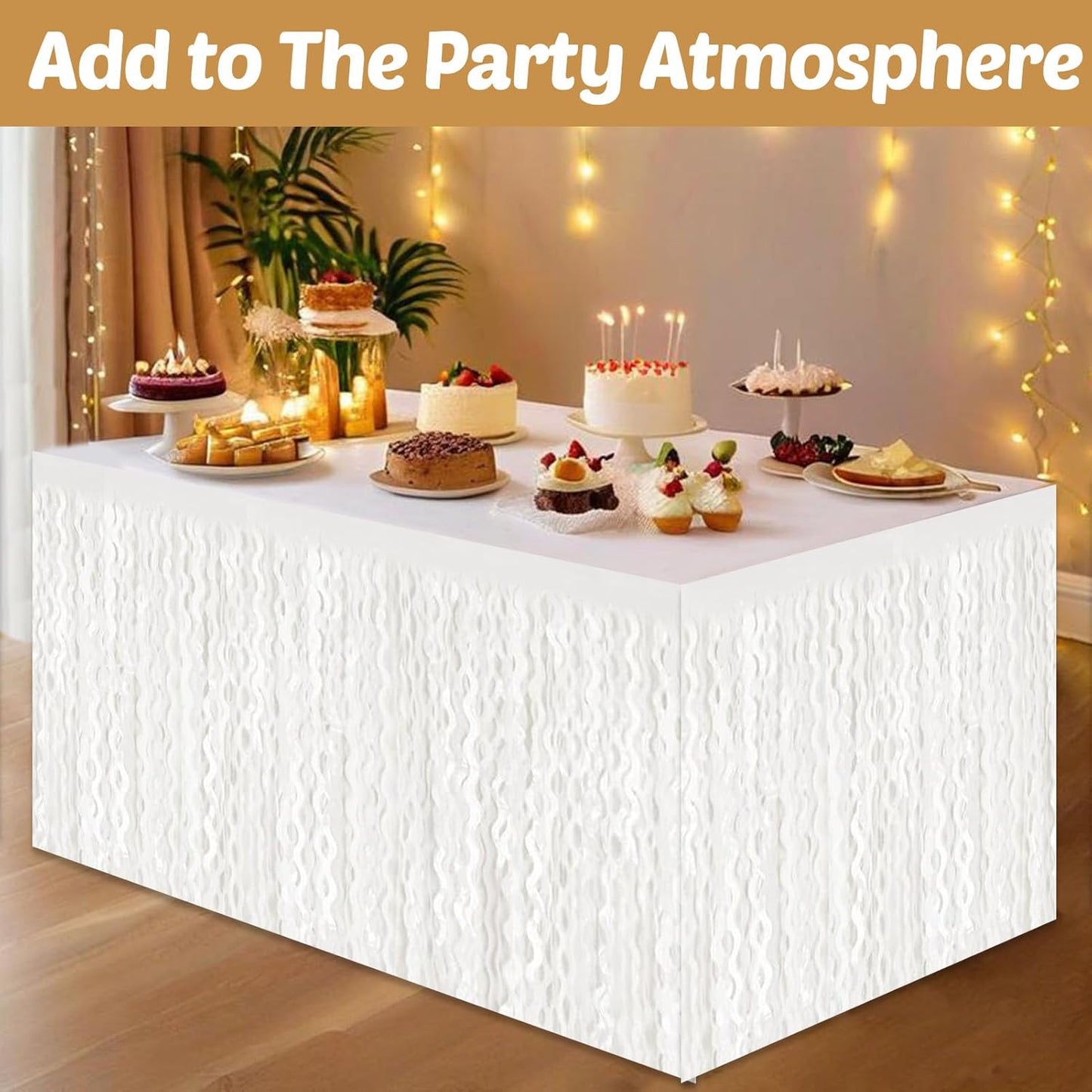 6 Pack 29x108 Inch Macaron White Wave Foil Fringe Table Skirts Metallic Banner for Tinsel Streamer Garland Backdrop for Parade Floats Wedding, Mother's Day, Birthday Mardi Gras Party Decorations