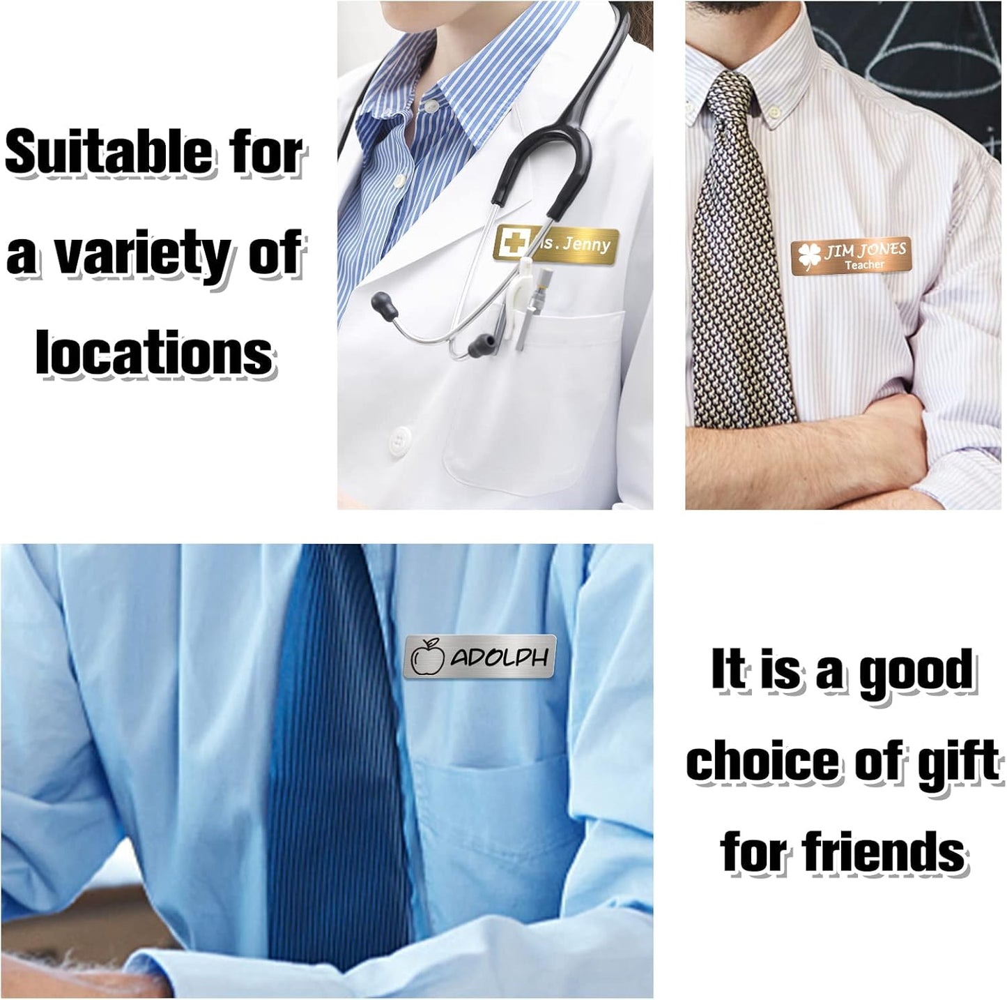 Custom Engrave Name Tag Badges Personalized Magnetic Name Badges with Logo Customize Metal ID Work Tags with Pin Backing Name Tag for Nurses Uniforms Employees Staff