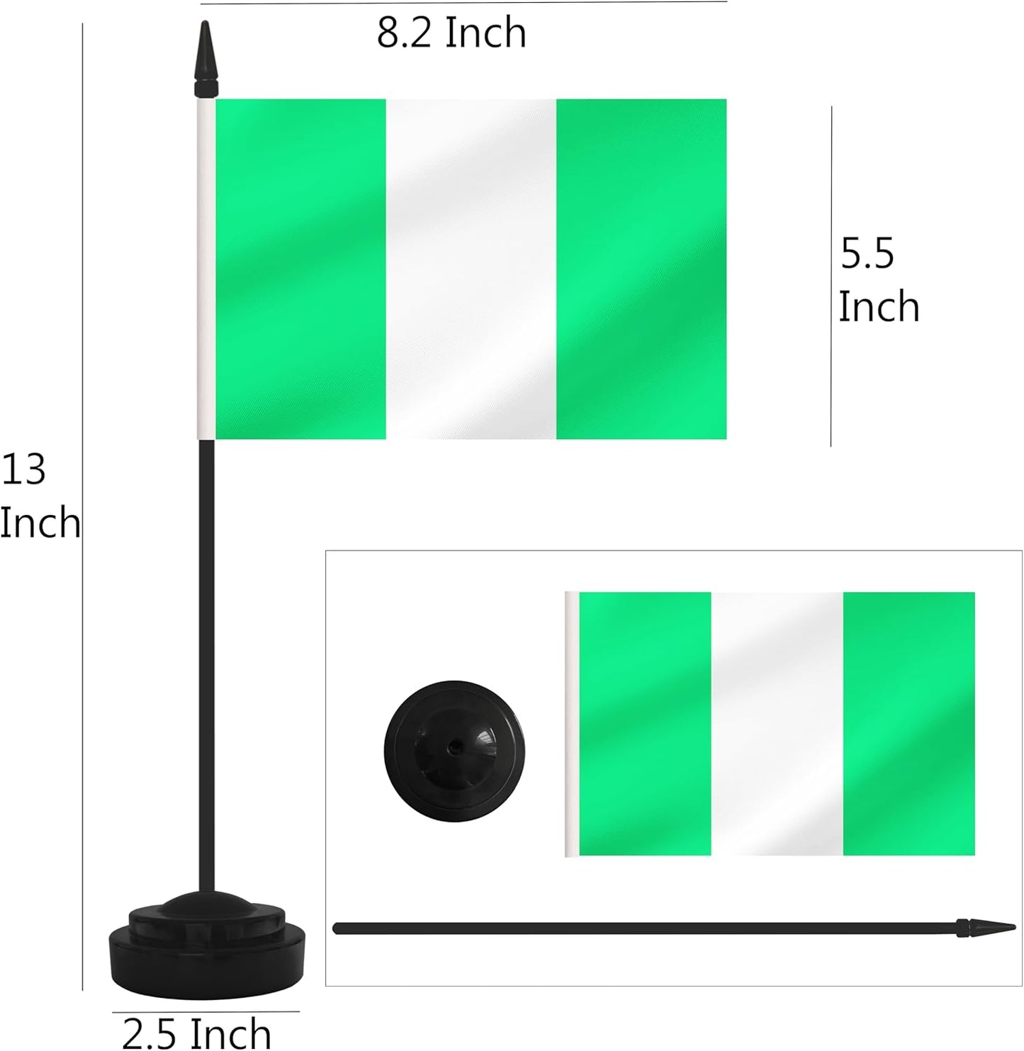 2 Pack Nigeria Desk Flag Set, Nigerian Desktop Small Miniature Table Office Flag with 12" Black Pole and Black Base, Offices, Classroom, Home, Festival Decoration (Nigeria)