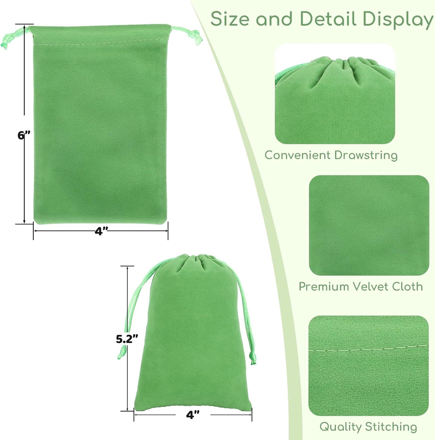 Velvet Drawstring Jewelry Bag, 50Pcs Green Coin Pouch, 4x6 Dice Bag, For Wrapping Halloween Party Favors, Small Jewelry, Small Bussiness, Palm Crosses, Necklaces, Bracelet