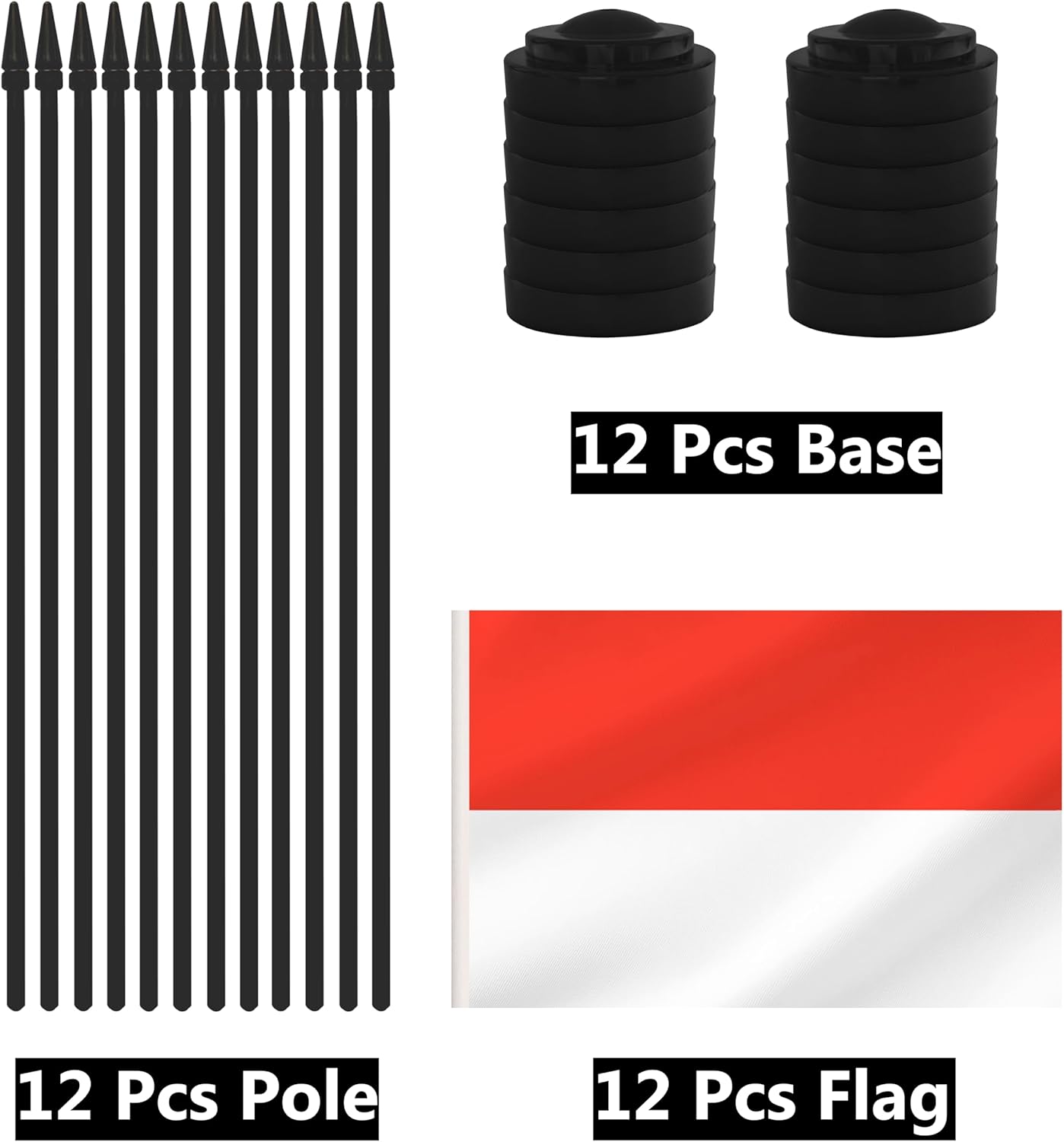 12 Pack Indonesia Desk Flags, Indonesian Desktop Flag, Small Miniature Office Flags with 12" Black Pole and Black Base, Offices, Classroom, Home, Festival Decoration (Indonesia)