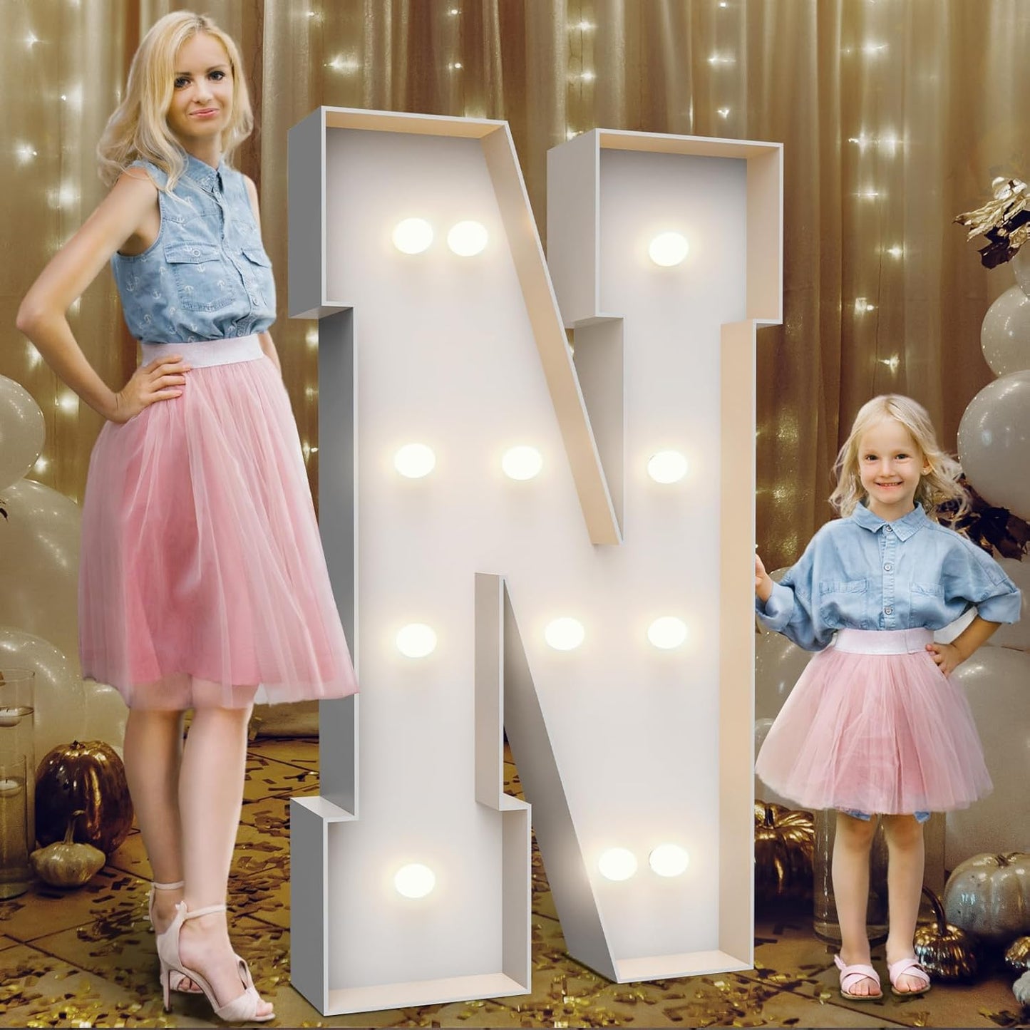 4FT Marquee Light Up Letters N,Party Decoration Large Marquee Light Up Letters with Weighted Water Bag,Pre-cut Foam Board Set Can Be Used for Birthdays,Weddings,Baby Anniversaries