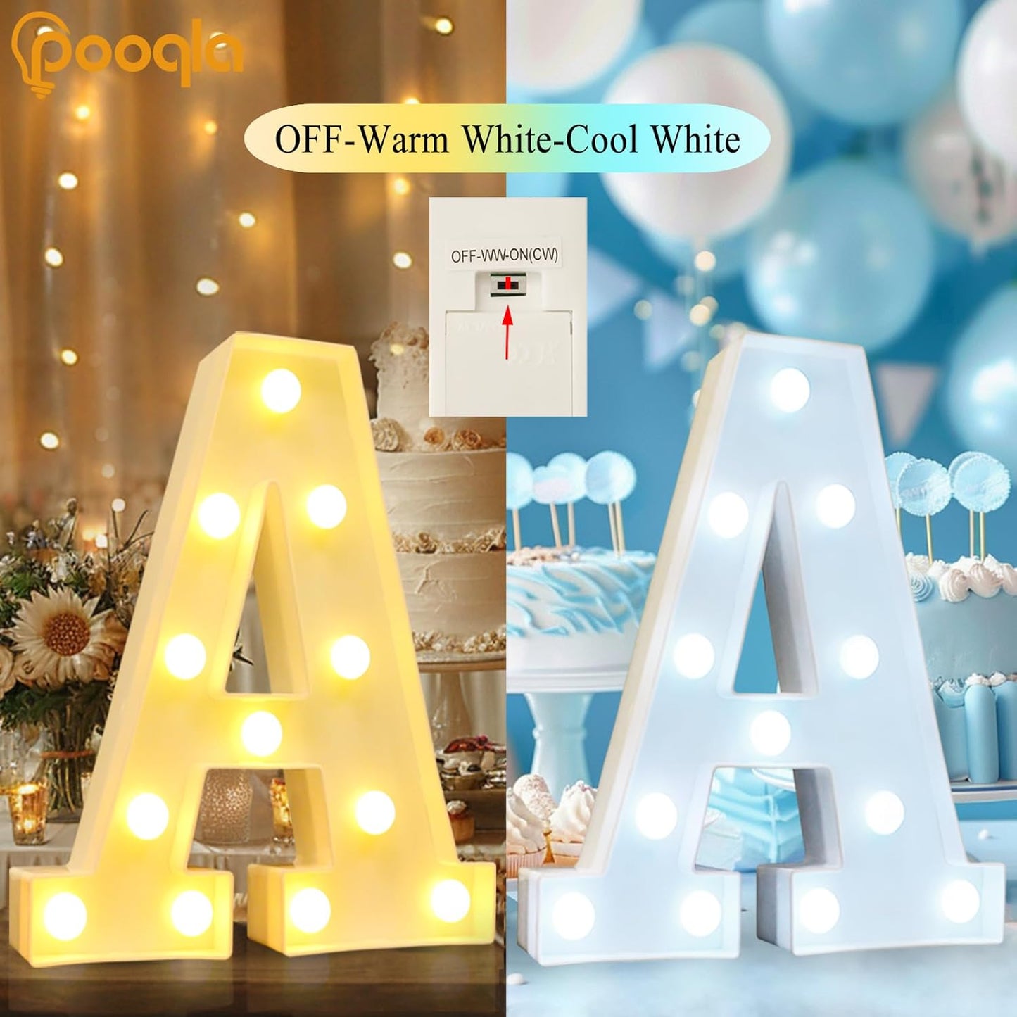 Pooqla LED Marquee Letter Lights, Warm White and Cool White Decorative Lighted Letters, Light Up Alphabet Letters for Boys Girls, Party, Wedding, Bar, Night Light, Birthday Decoration, Letter Y
