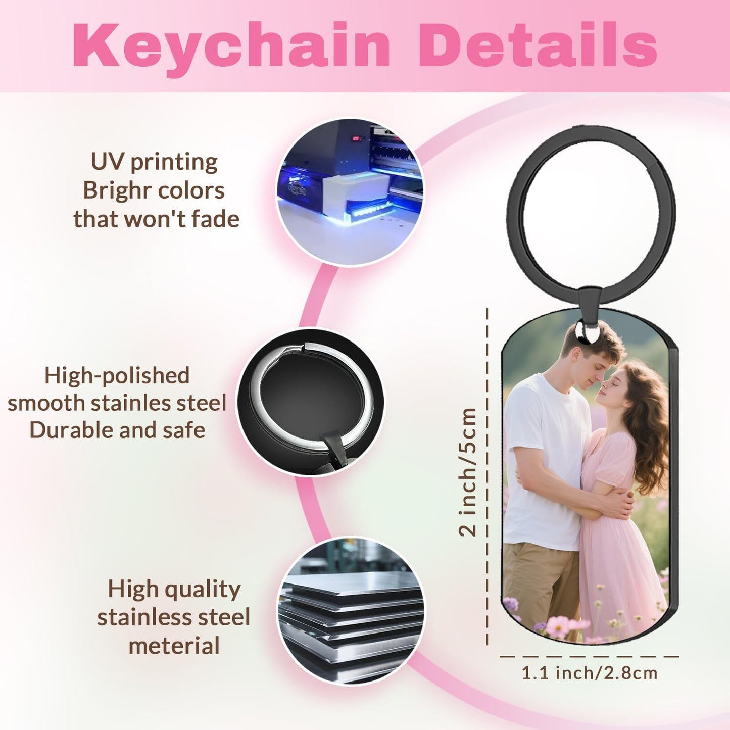 Custom Keychain with Picture, Personalized Double-sided Keychains Gifts for Boyfriend, Family, Lover