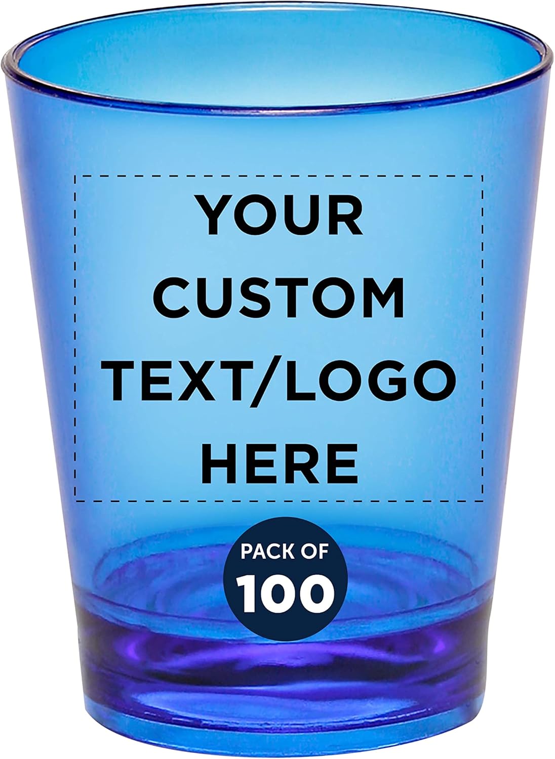 Custom Translucent Plastic Shot Glasses 1.5 oz. Set of 100, Personalized Bulk Pack - Acrylic, Great for Wedding, Party, Birthday, Gifts - Blue