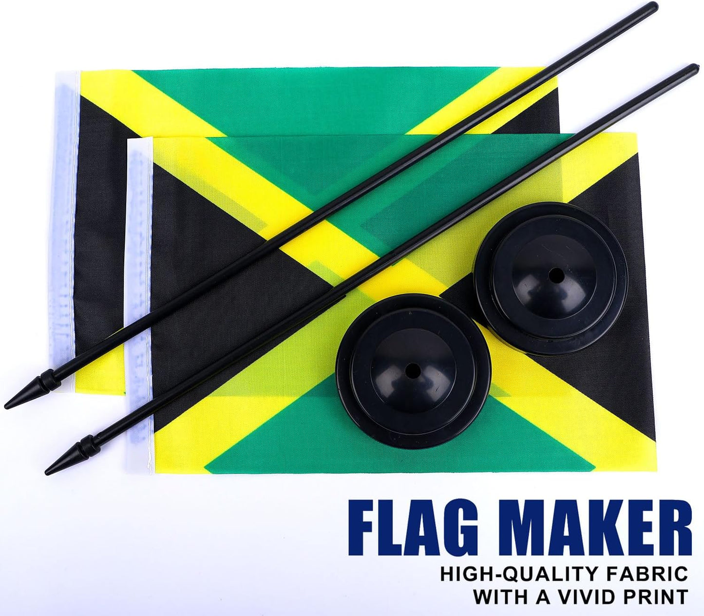 Jamaica Desk Flag 12" Solid Pole Deluxe Set Jamaican Flags Banner Mini Small Jamaica Office Table Flags with Black Stand Base Desktop Decorations(2Pack)