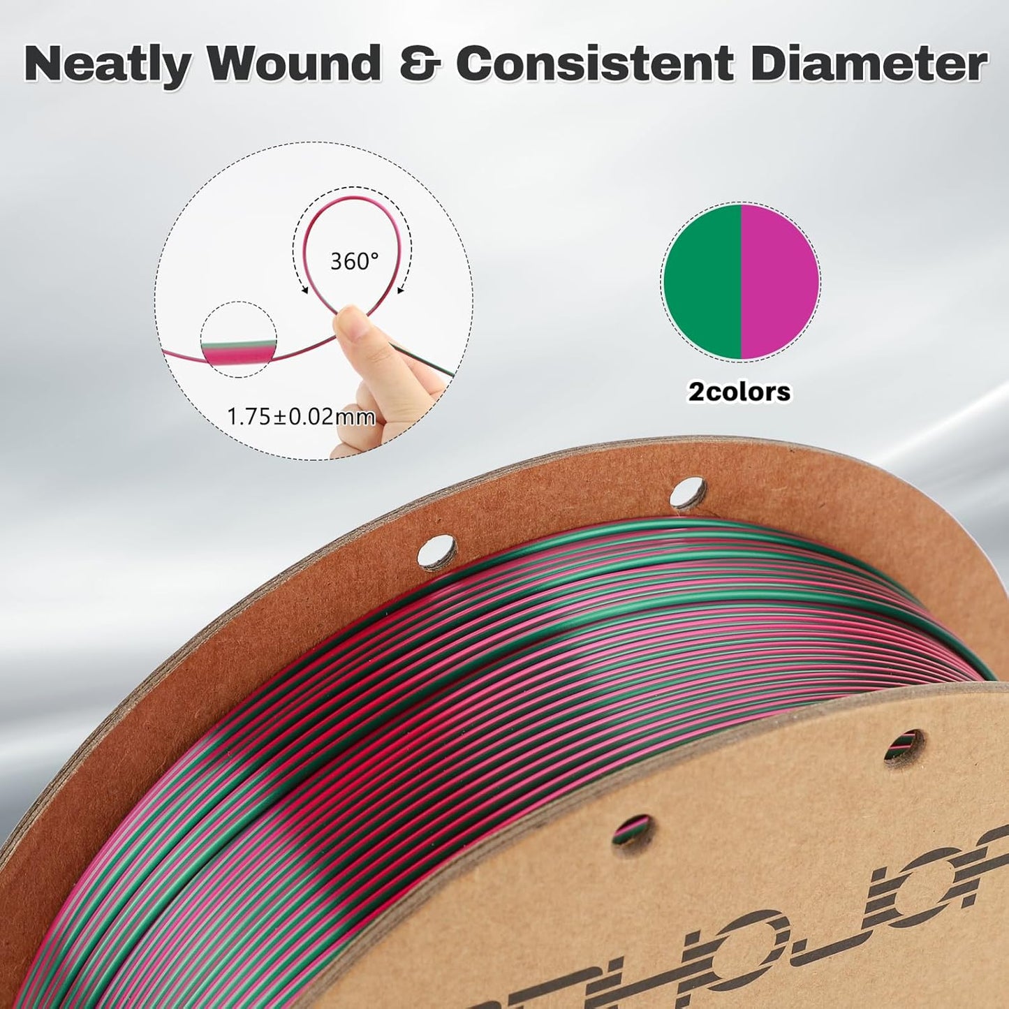 Silk PLA Filament 1.75mm Purple Green Dual Color PLA 3D Printer Filament 2 in 1 Coextrusion 1KG Spool(2.2lbs) 3D Printing Filament Dimensional Accuracy +/- 0.03mm Fits for Most FDM 3D Printers