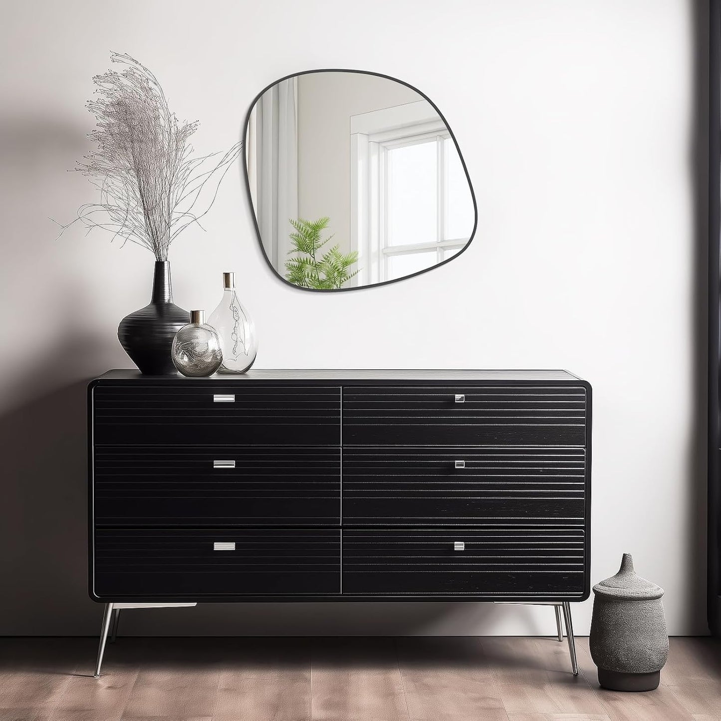 WallBeyond Asymmetrical Mirror, Irregular Wall Mirror, Wall Mirrors Decorative for Bedroom Living Room Entryway Hall, Unique Wall Mirror 27" H x 26" W, Black