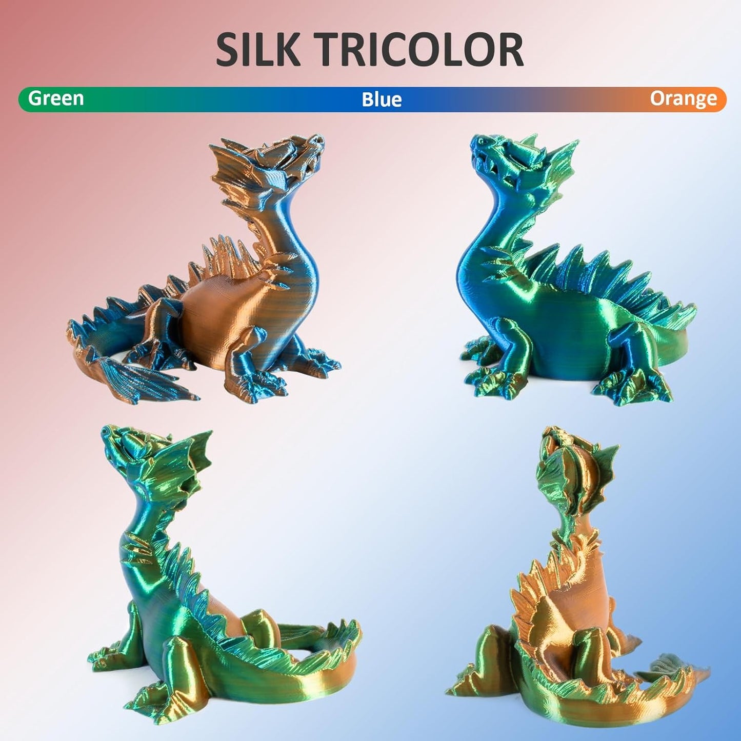 Geeetech 3D Printer Silk PLA Tri-Color Filament, Metal-Like Shiny Silk Filament 1.75mm 1kg (2.2lbs) Spool, Dimensional Accuracy +/- 0.02 mm, Tri-Color Orange Blue Green