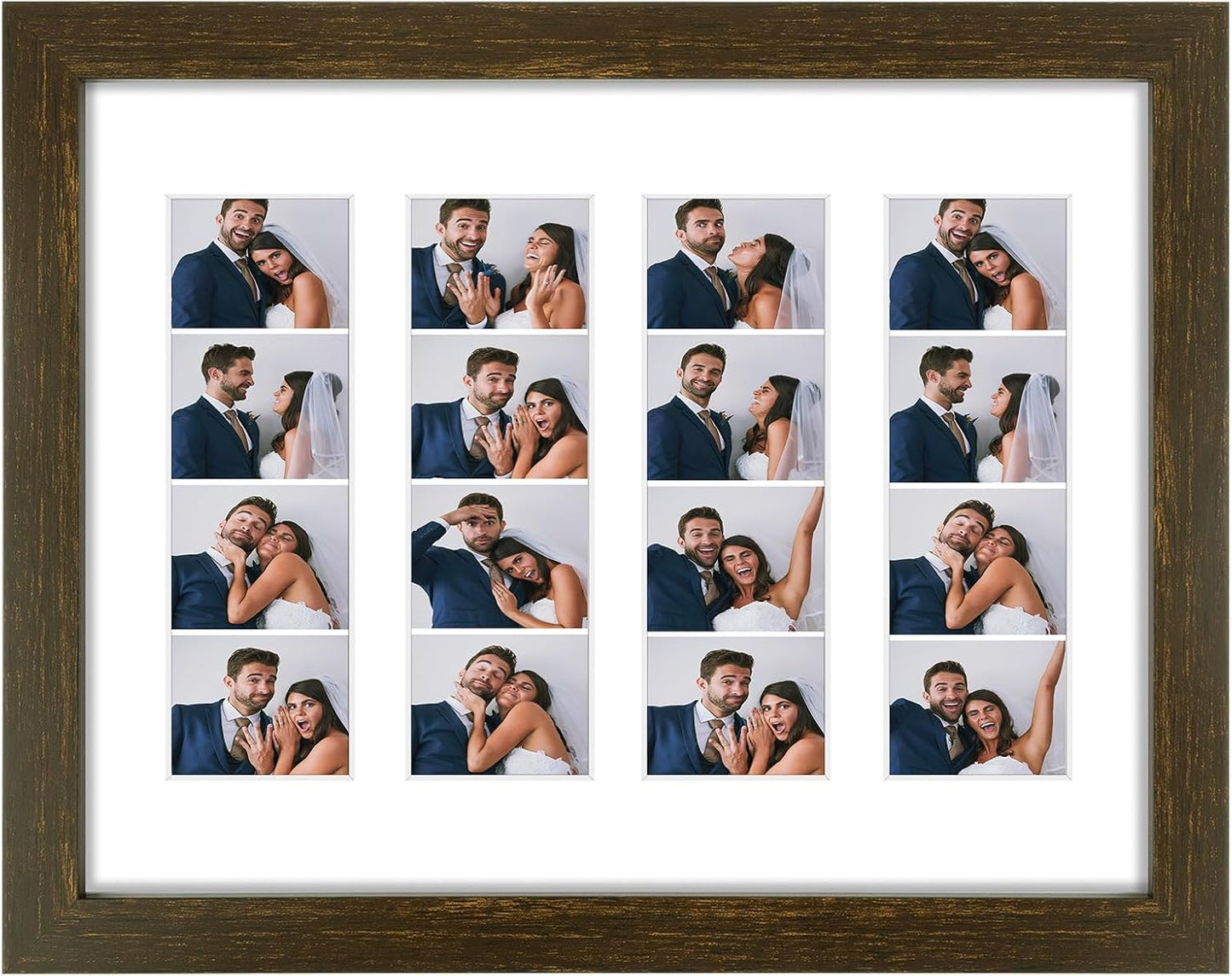 Golden State Art Photo Booth Picture Frame - 8.5x11 Frame with White Mat for 4 2X6 Film Strip Picture Display - Solid Wood with Tempered Glass - Dark Brown (1 Pack)