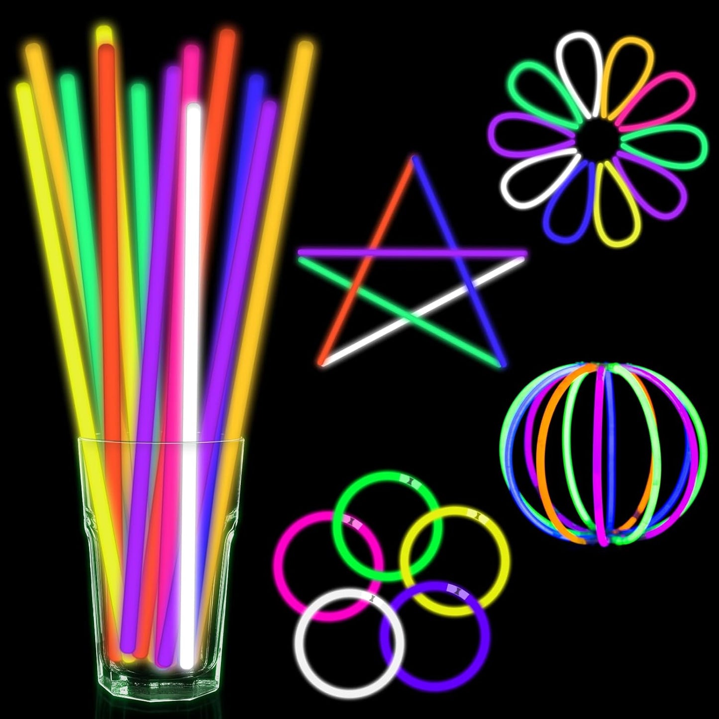 60 Pack 8” Glow Sticks Glow Sticks with 60 Connectors Neon Glow In The Dark Party Supplies for Christmas Holiday Decoration Party Carnival (Colorful)