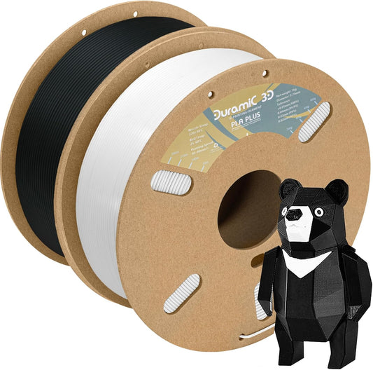 DURAMIC 3D PLA+ Filament 1.75mm 2Kg Black + White, PLA Plus Filament 2 Pack 1kg Spool(2.2lbs) Tougher and Stronger, Dimensional Accuracy Probability +/- 0.02mm