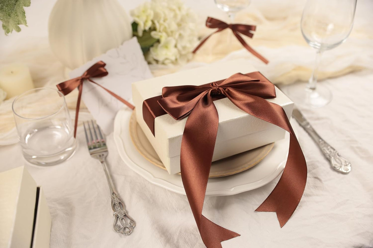 Coffee Brown Satin Ribbon 1-1/2 inch X Continuous 50 Yards, Single Face Polyester Ribbon Perfect for Gift Wrapping, Flower Bouquet, Wedding Decor, Crafts, Bow Making, Sewing and More