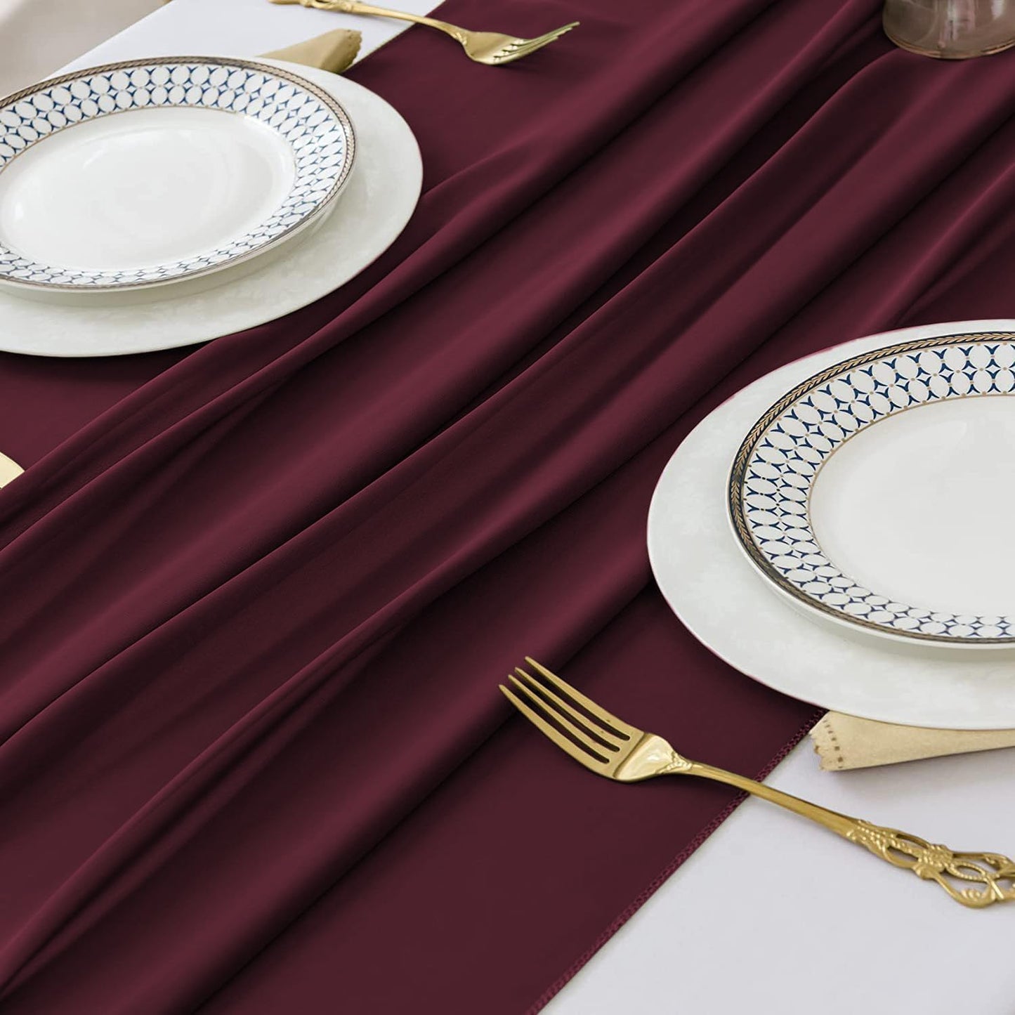 2 Pack 10 Ft Chiffon Table Runner Burgundy Gauze Long Table Runners 27x120 Inches Sheer Tulle Table Runner for Rustic Wedding Reception Bridal Shower Decorations Birthday Party