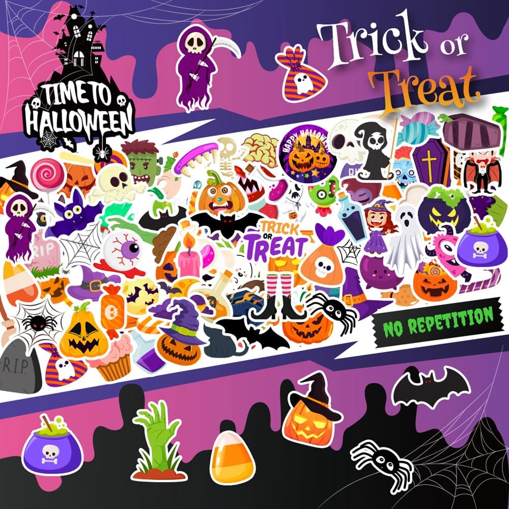 120 Pcs Halloween Stickers, Halloween Stickers for Kids, Kids Halloween Party Favors Classroom Crafts, Decorations, Gifts, Halloween Party Supplies