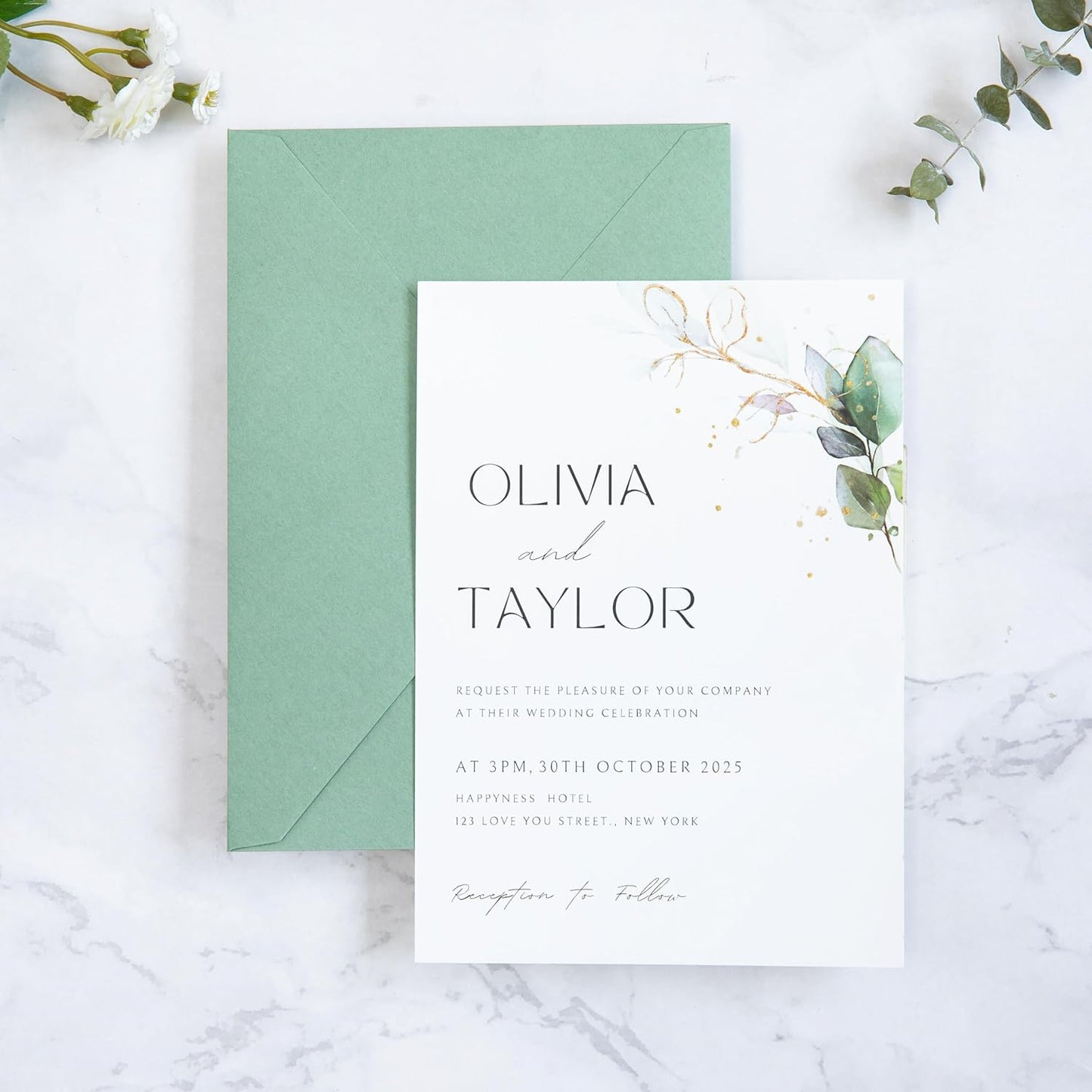 PONATIA 50PCS A7 Envelopes, 5.25x7.5 Sage Green Envelopes, Perfect for 5x7 Wedding Invitation Cards, Christmas Gift Cards, Greeting Cards, Birthday Baby Shower Invitations