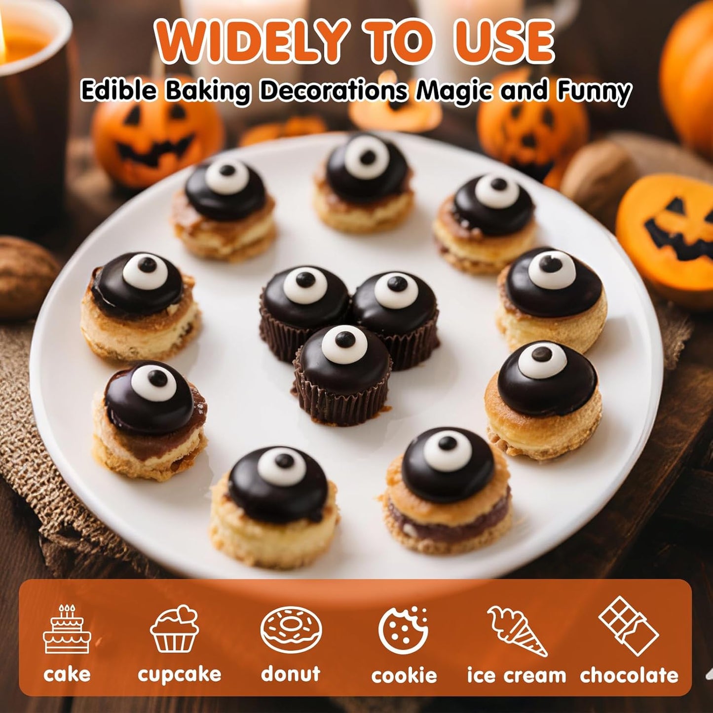 Edible Eyes Sprinkles for Cake Decorating,130g,Small Candy Eyeballs Eyes,Black and White Sugar Sprinkle for Halloween Dessert Backing,1 cm Eyeball Sprinkles for Cupcake Toppers Chocolate Cookie Donut Decoration,Birthday Holiday Children's Party Supplies